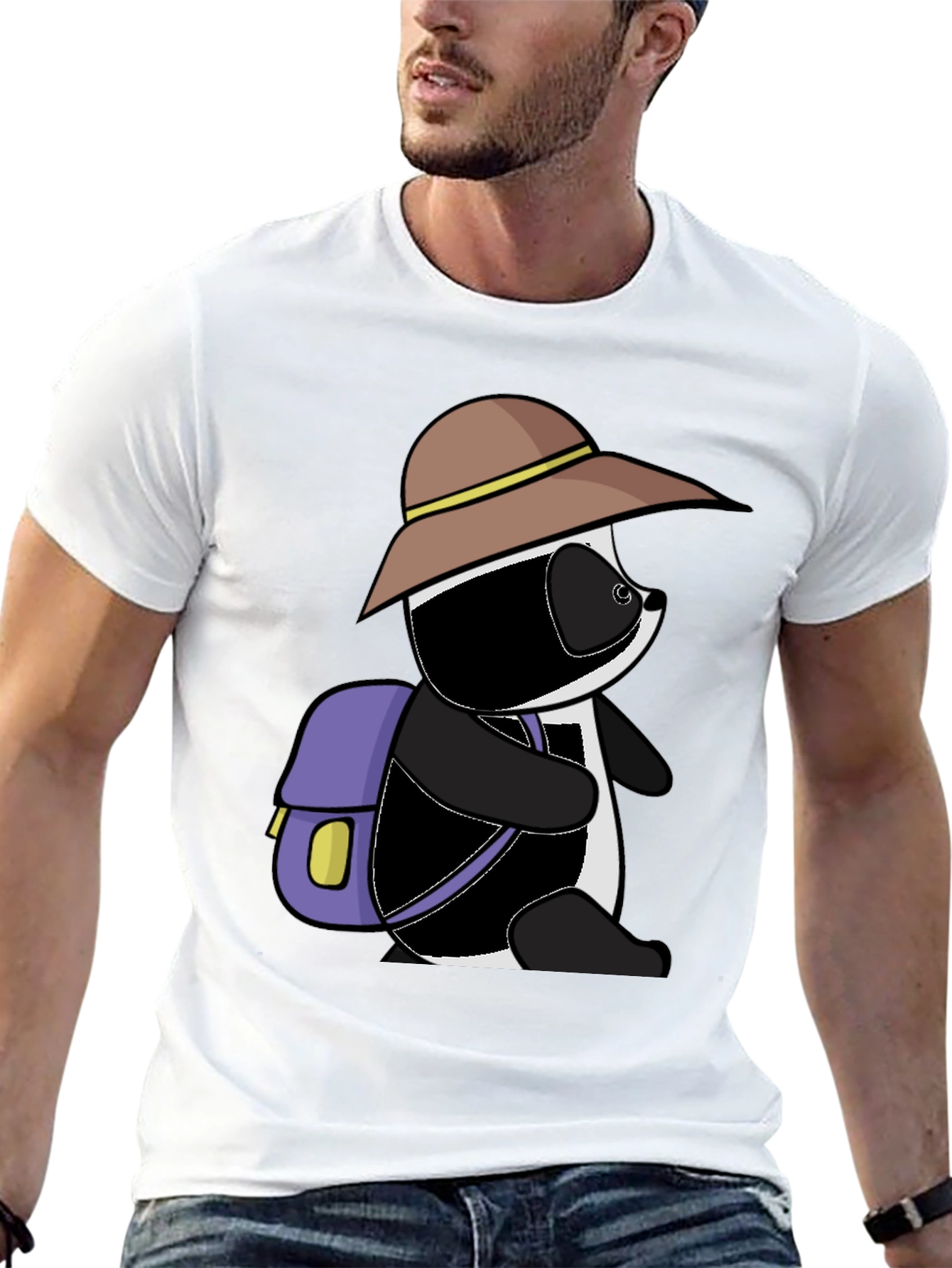 Black Cartoon Panda Bear Hiking T-Shirt view 13