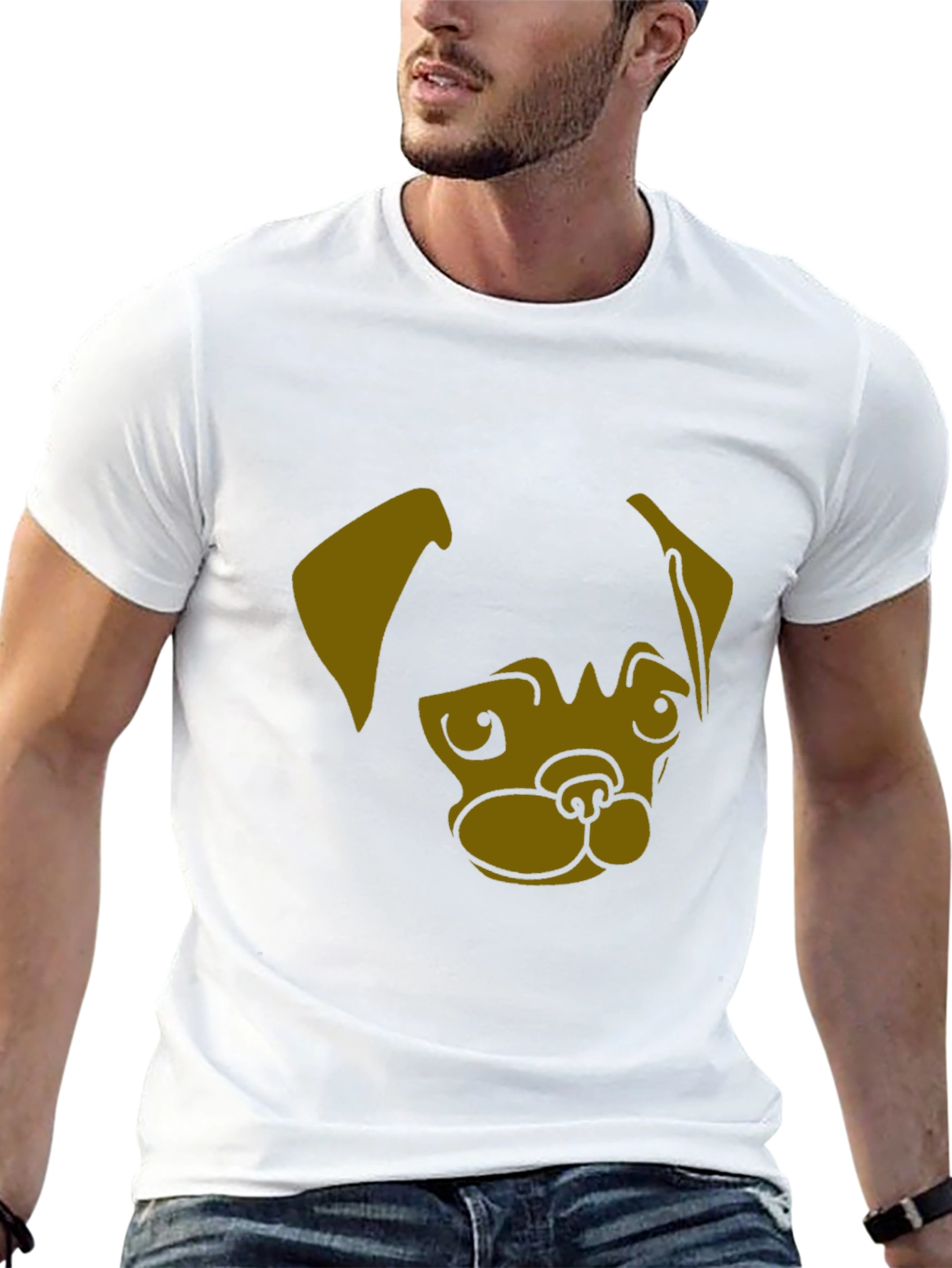 Black Men's Black T-Shirt with Pug Dog Graphic Print view 13