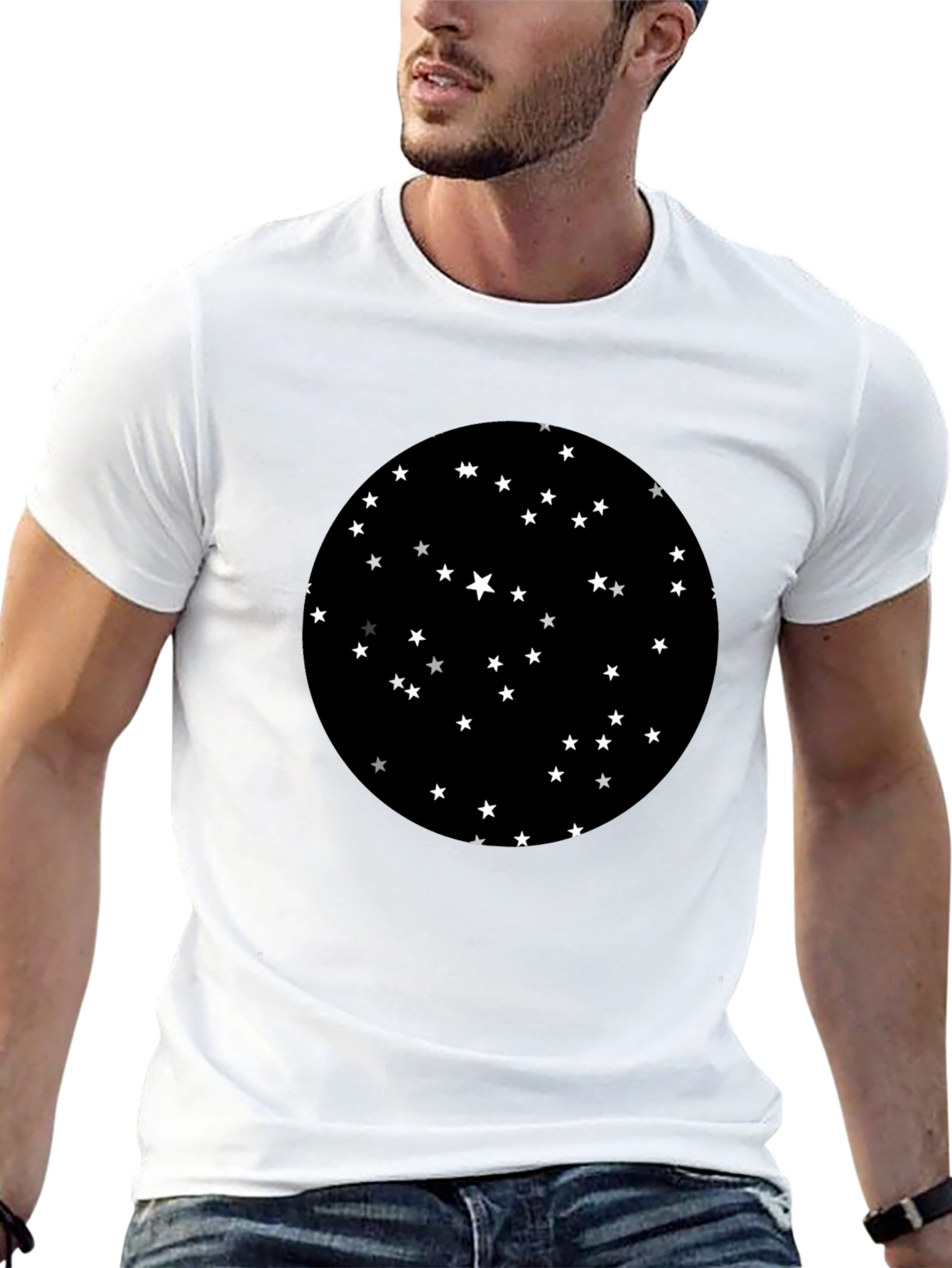 Black Starry Night Graphic Black T-Shirt view 13