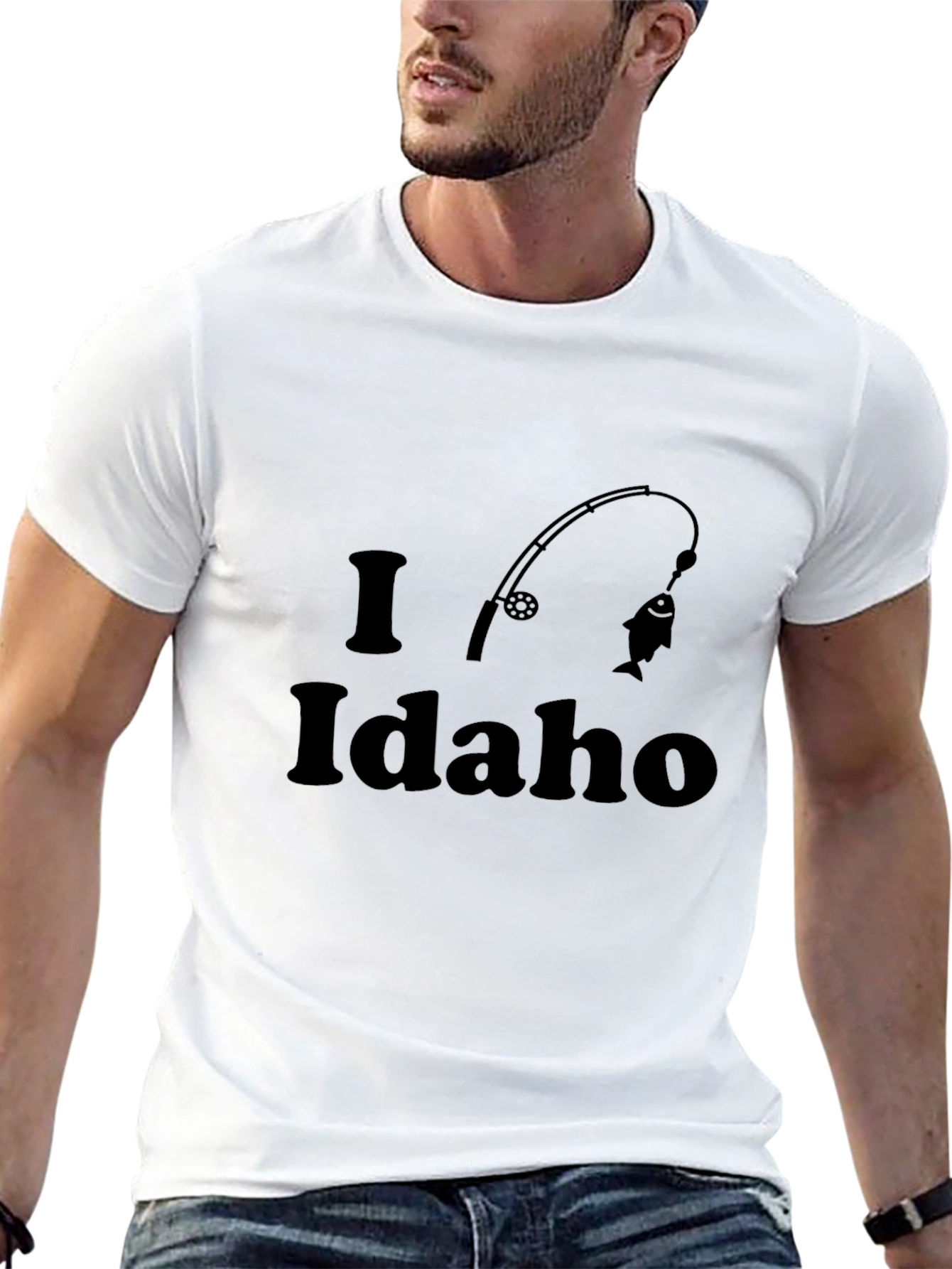 Black I Love Idaho Fishing Black T-Shirt view 13