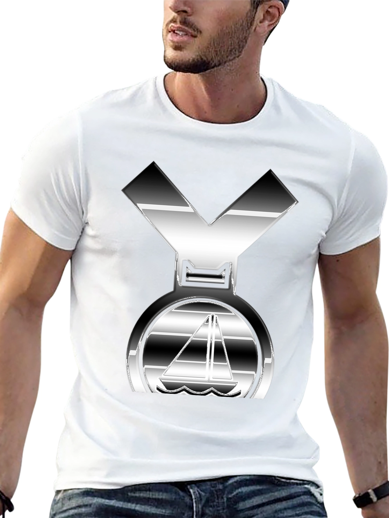 Black Sleek Silver Boat Graphic Black T-Shirt view 13
