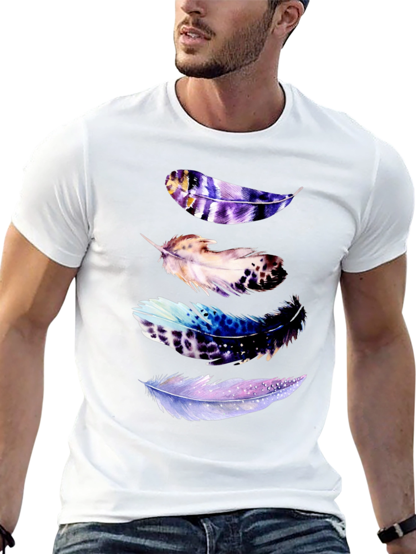 Black Feather Print Black T-Shirt view 13