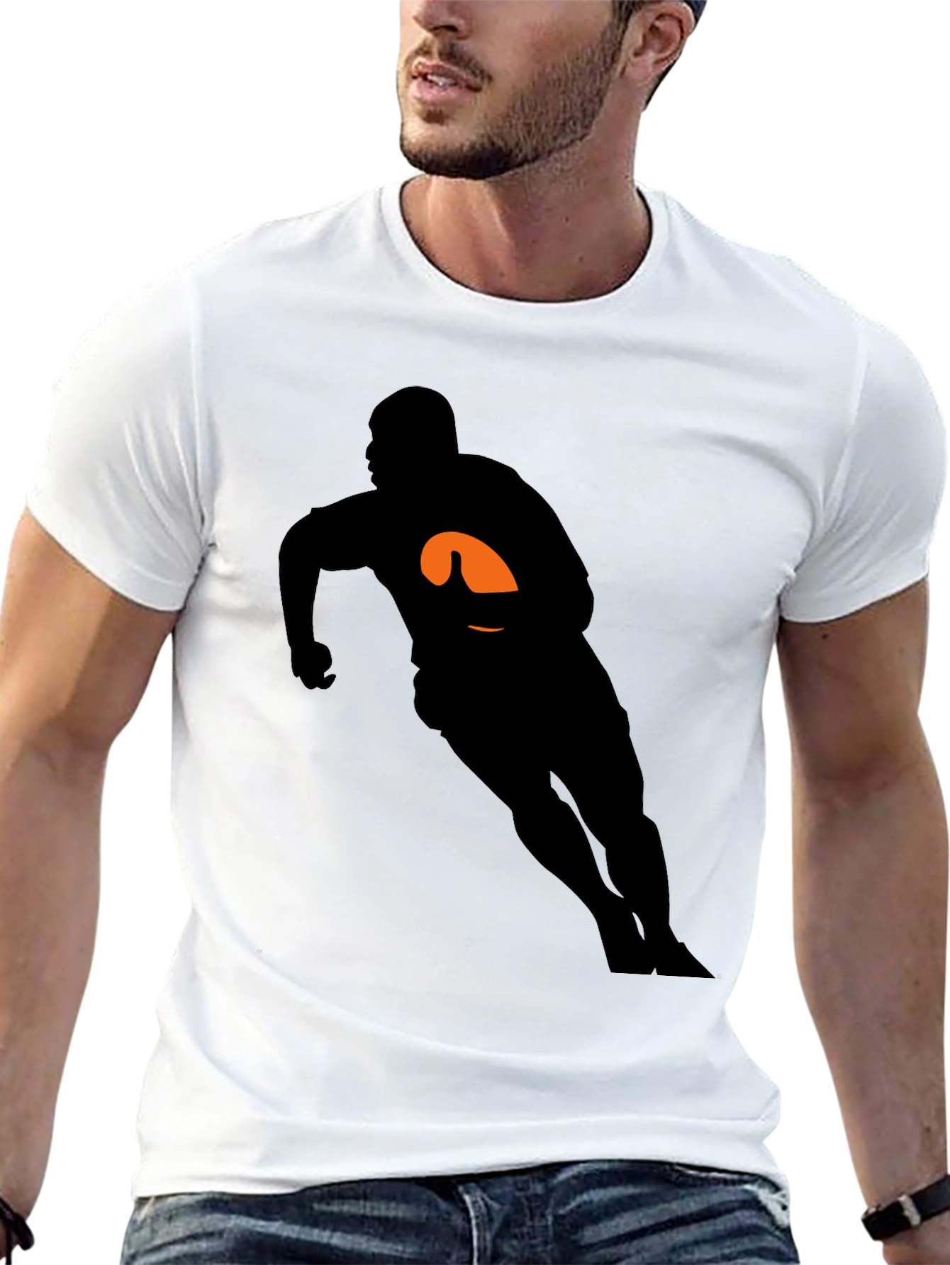 Black Rugby Player Graphic Tee - Black Cotton T-Shirt view 13