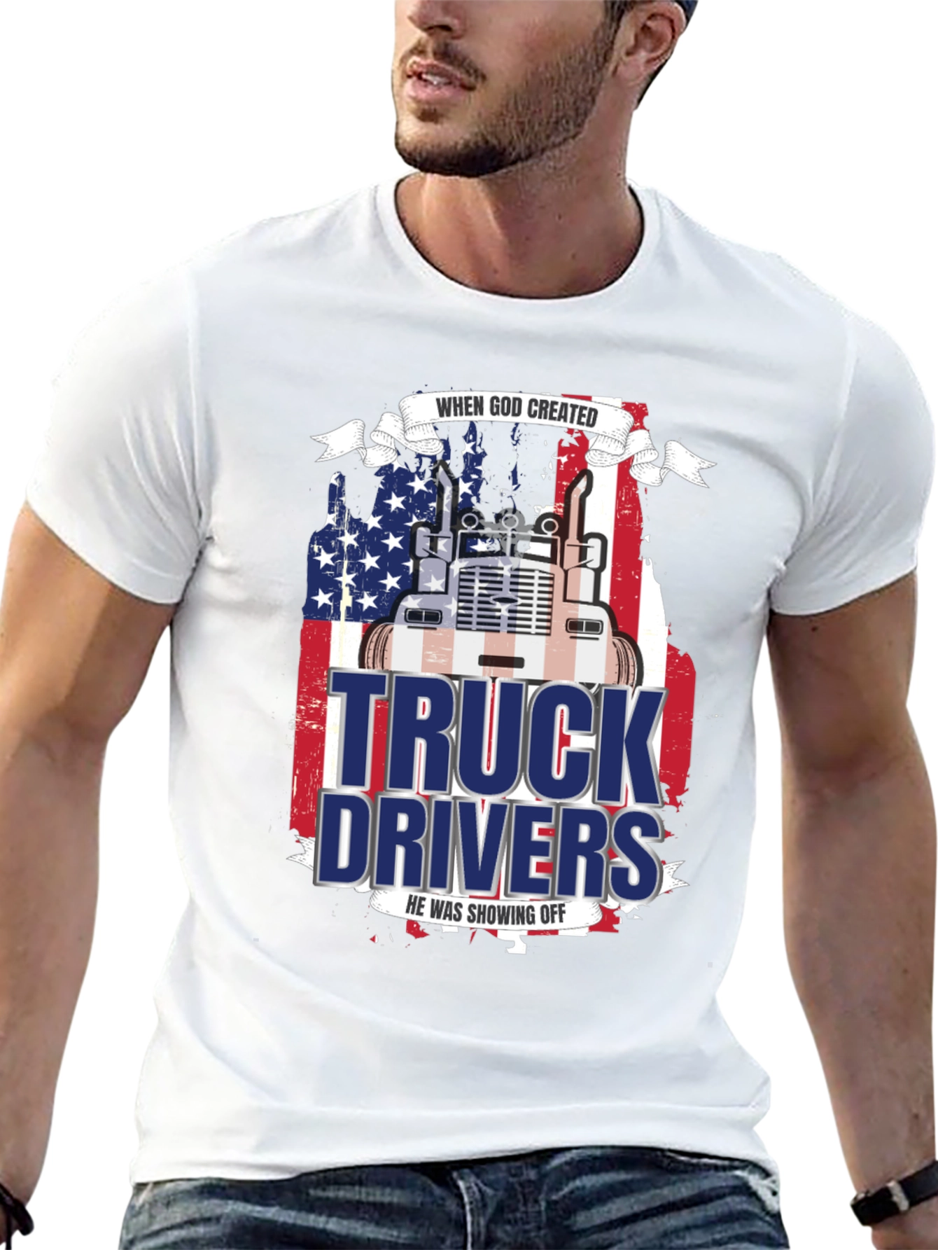 Black Trucker Pride T-Shirt - God Created Truck Drivers view 13