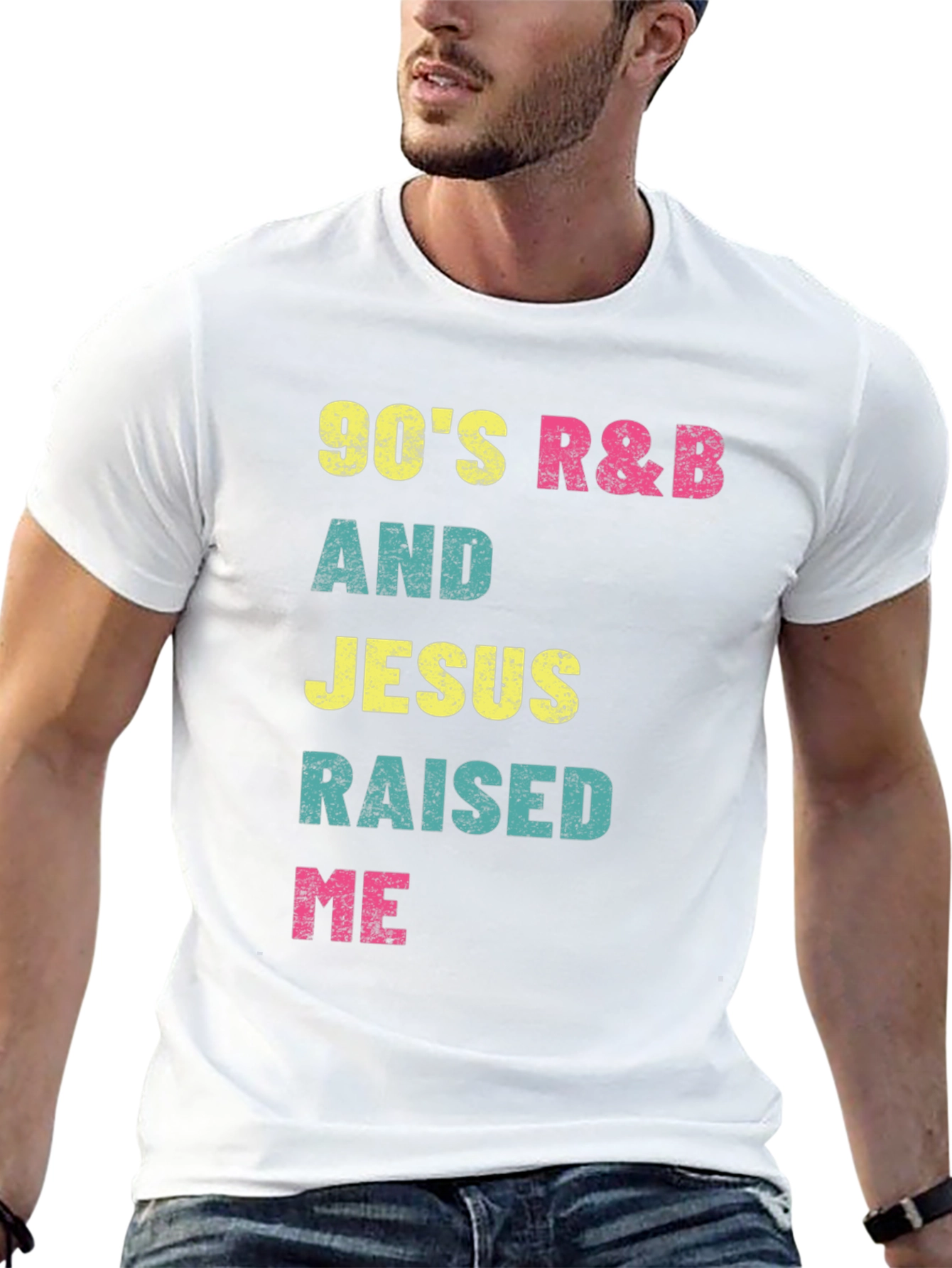 Black 90's R&B and Jesus Raised Me Graphic T-Shirt view 13