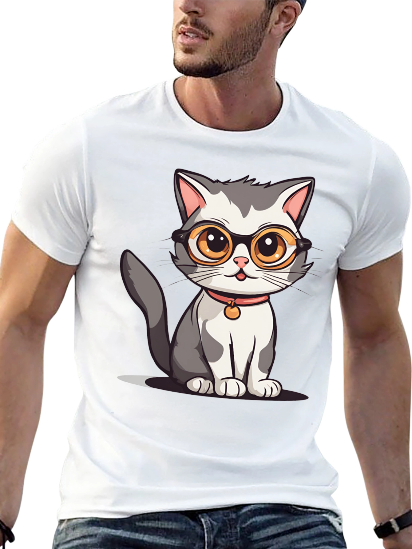 Black Cat with Glasses Graphic T-Shirt view 13