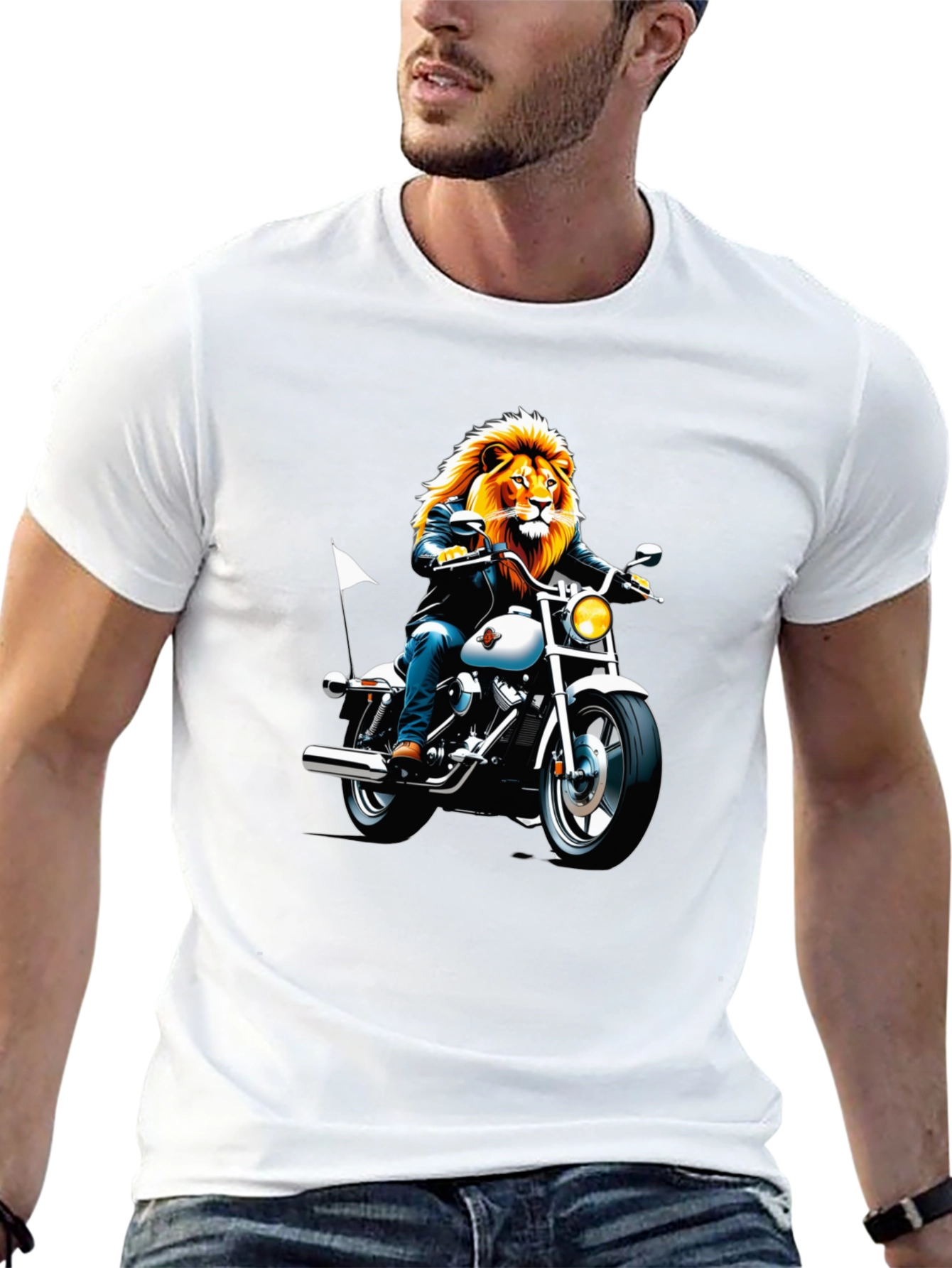 Black Lion Biker Graphic T-Shirt - Black view 13