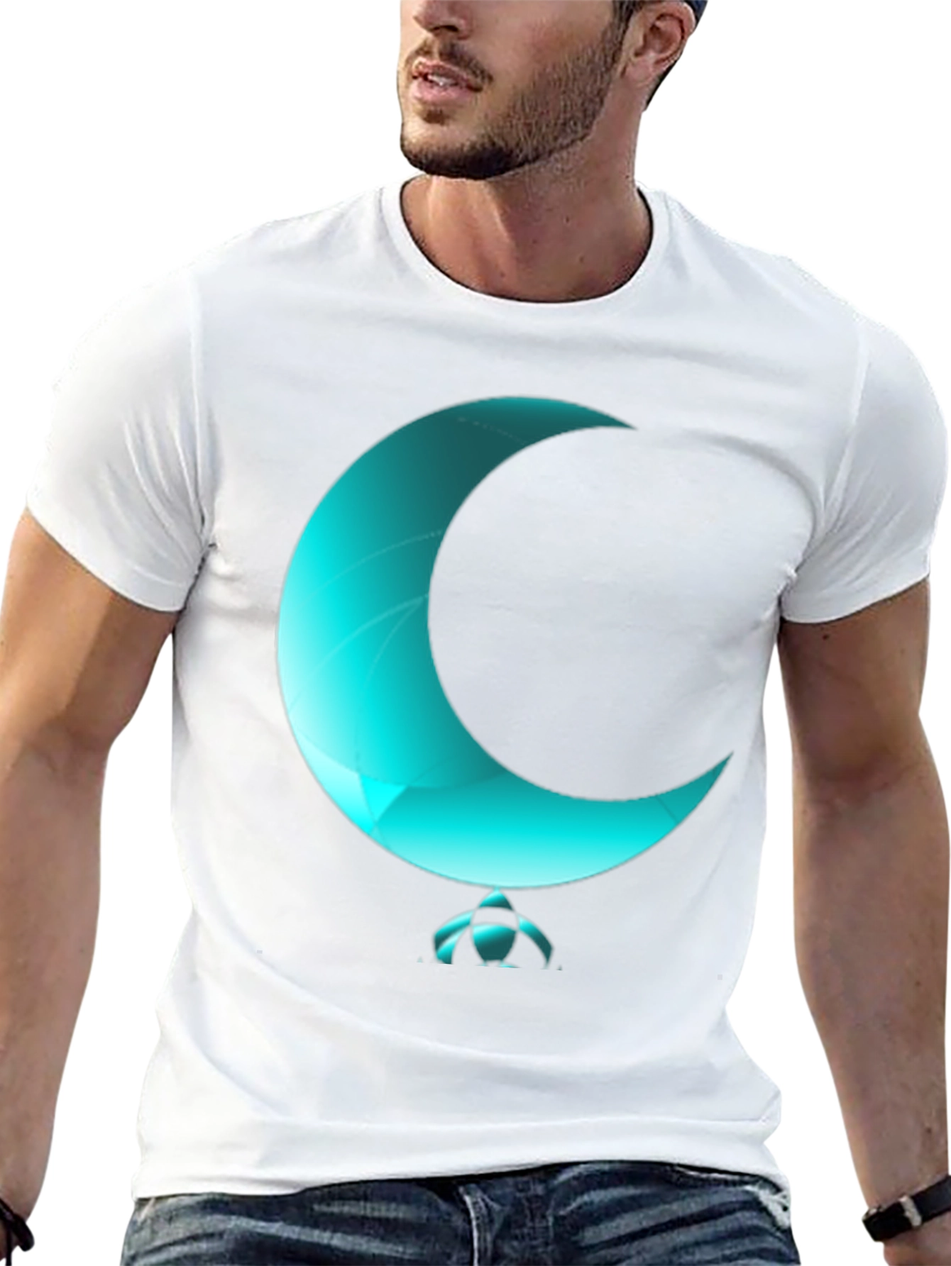Black Turquoise Crescent Moon Graphic T-Shirt view 13