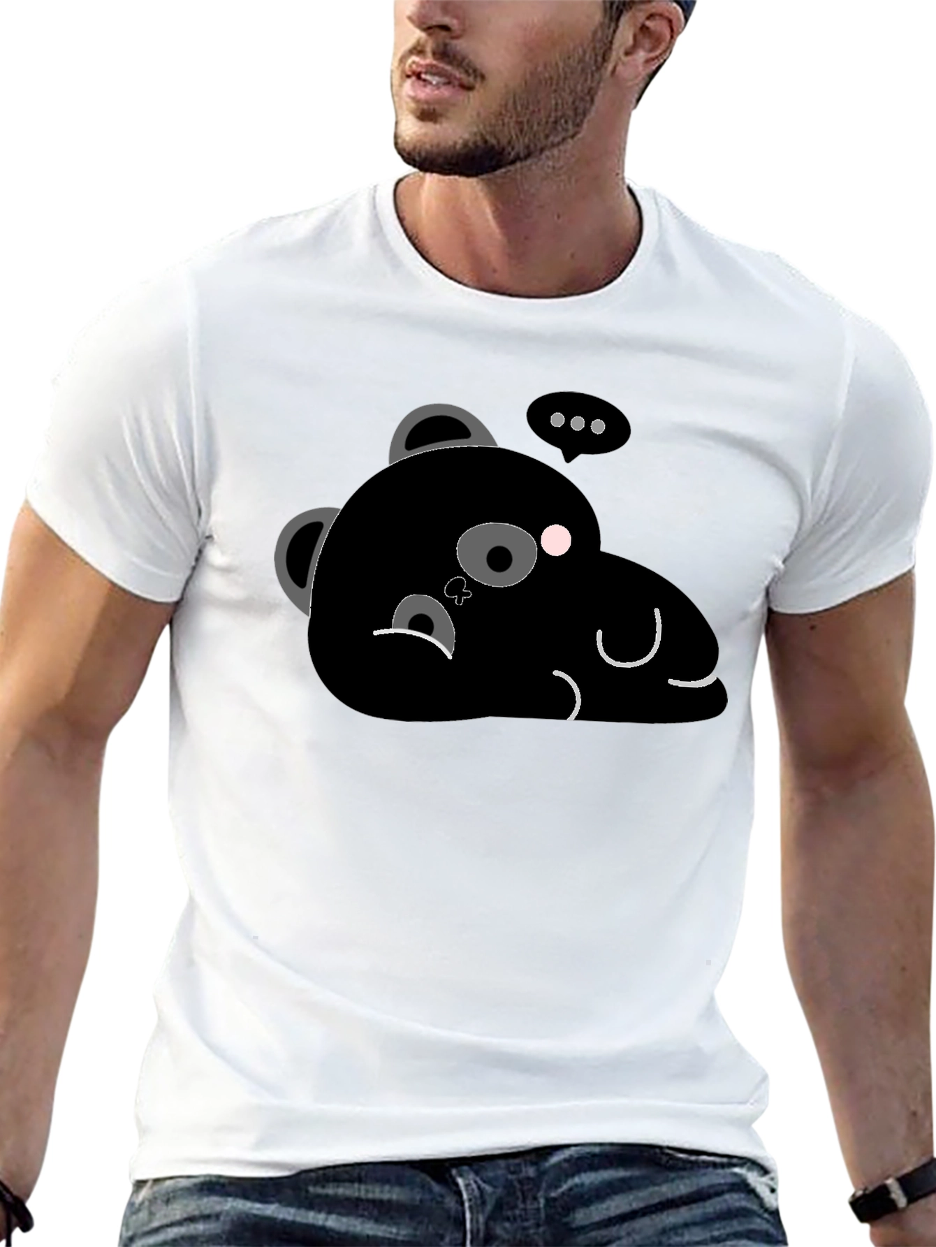 Black Cute Sloth Bear Graphic T-Shirt view 13