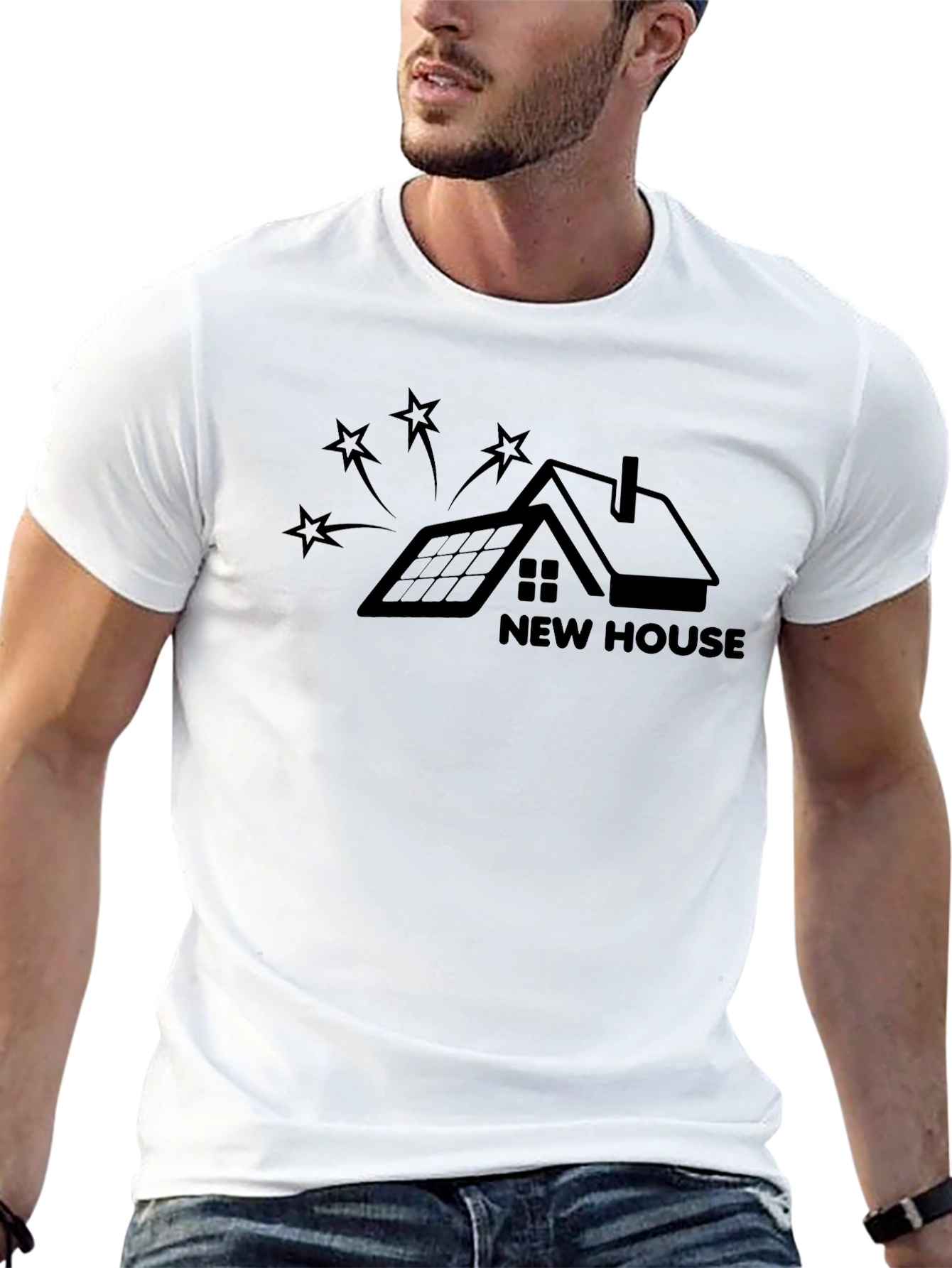 Black New House Graphic Tee - Modern Design, Black Shirt view 13