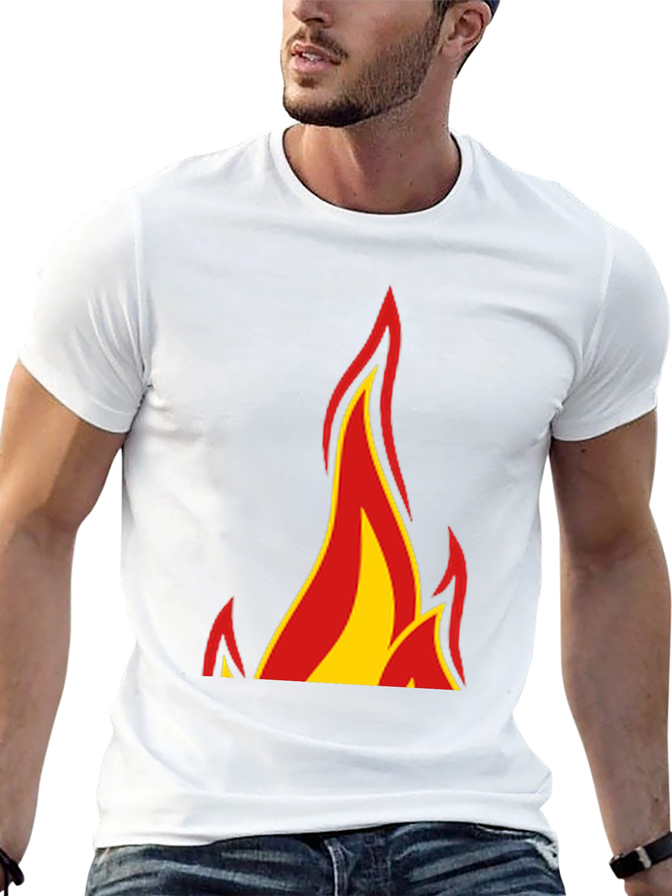 Black Fiery Graphic Tee - Bold Flame Design, Black Cotton Shirt view 13