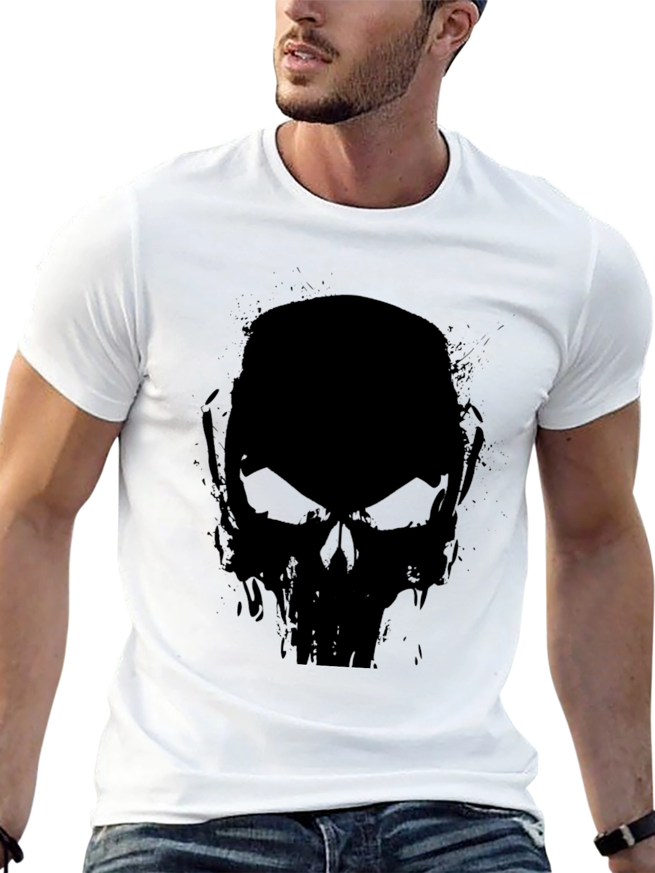 Black Skull Graphic Black T-Shirt - Men's Casual Tee view 13