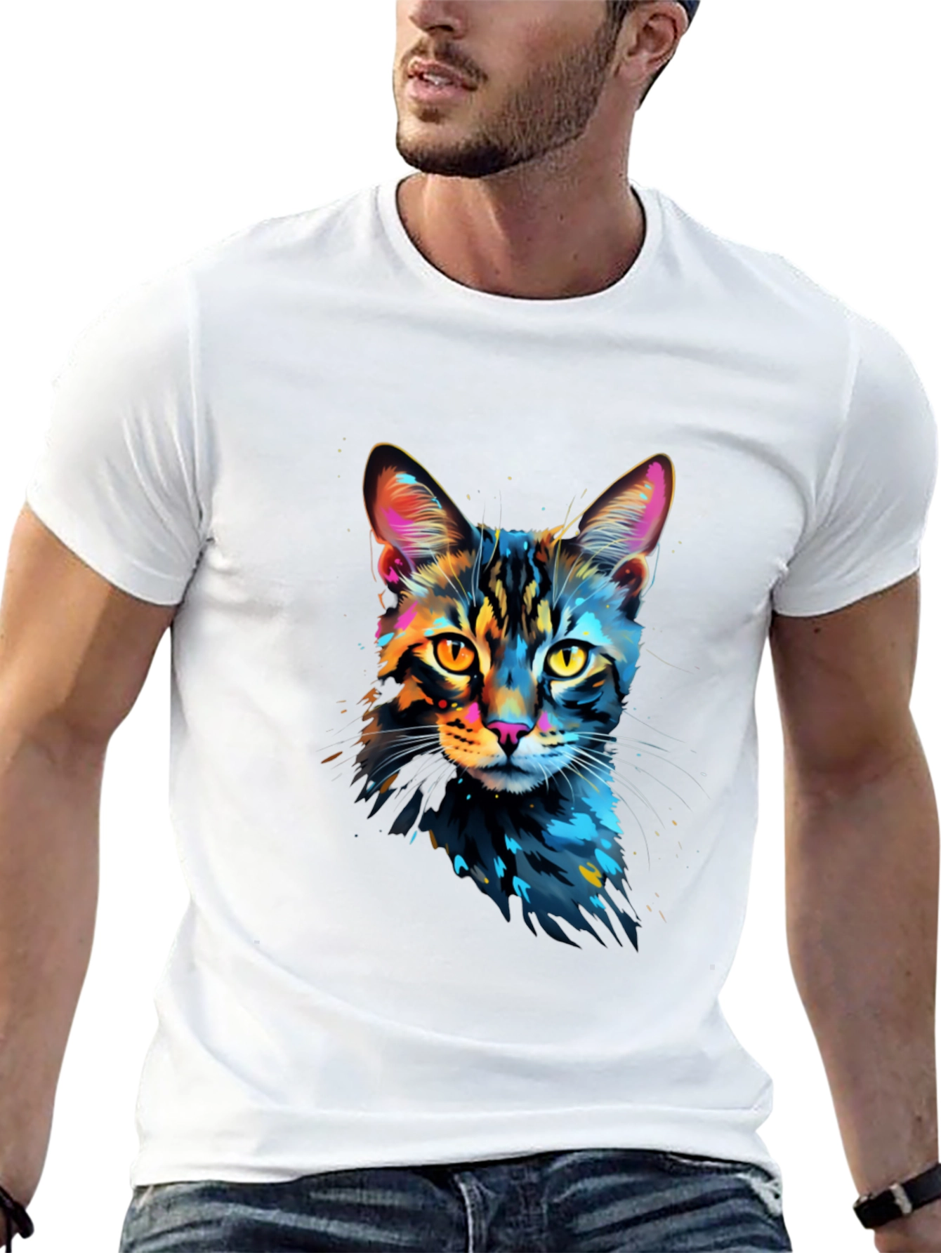 Black Colorful Cat Graphic Black T-Shirt view 13