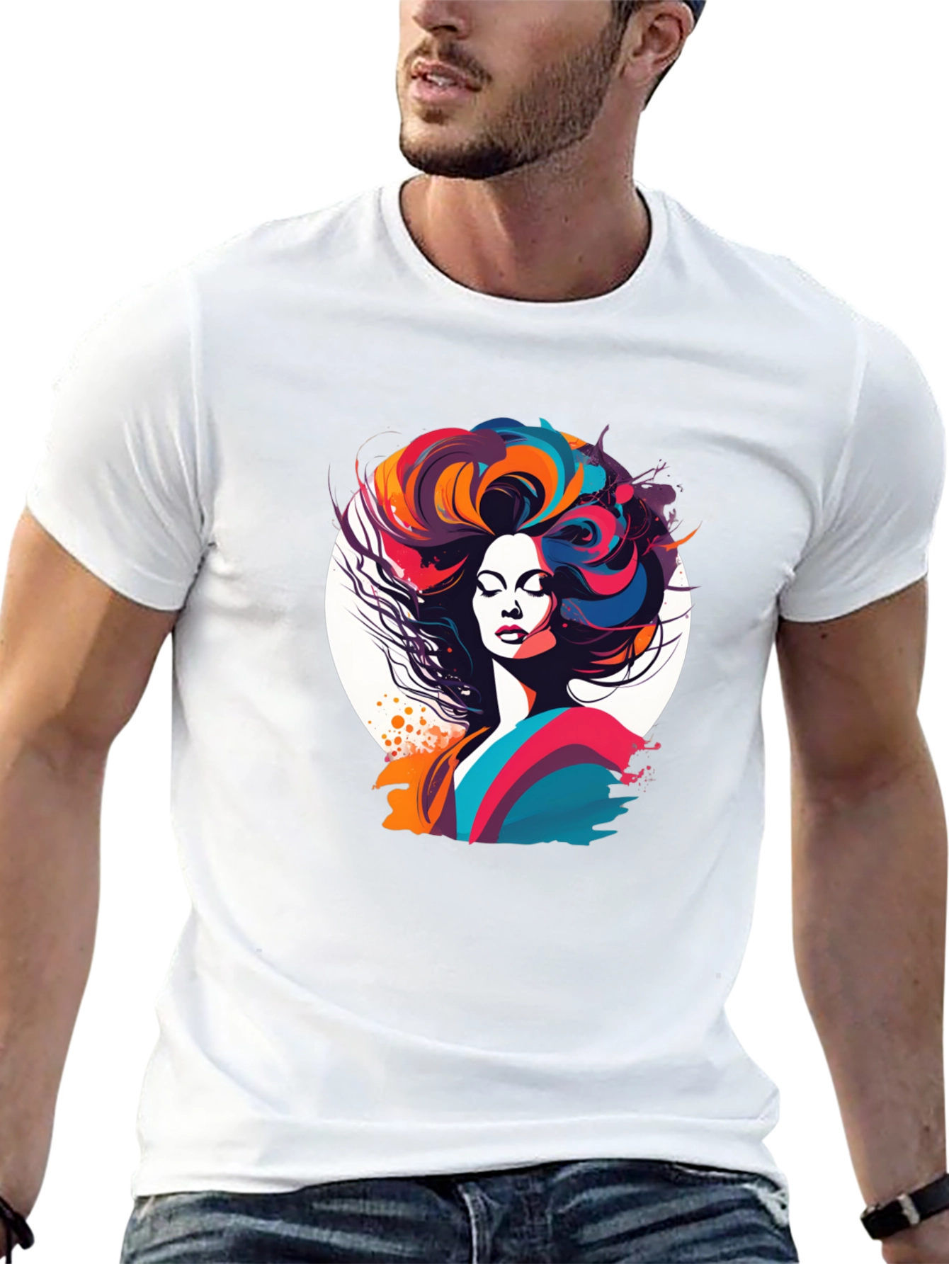 Black Retro Woman Graphic Tee - Colorful Art Shirt view 13