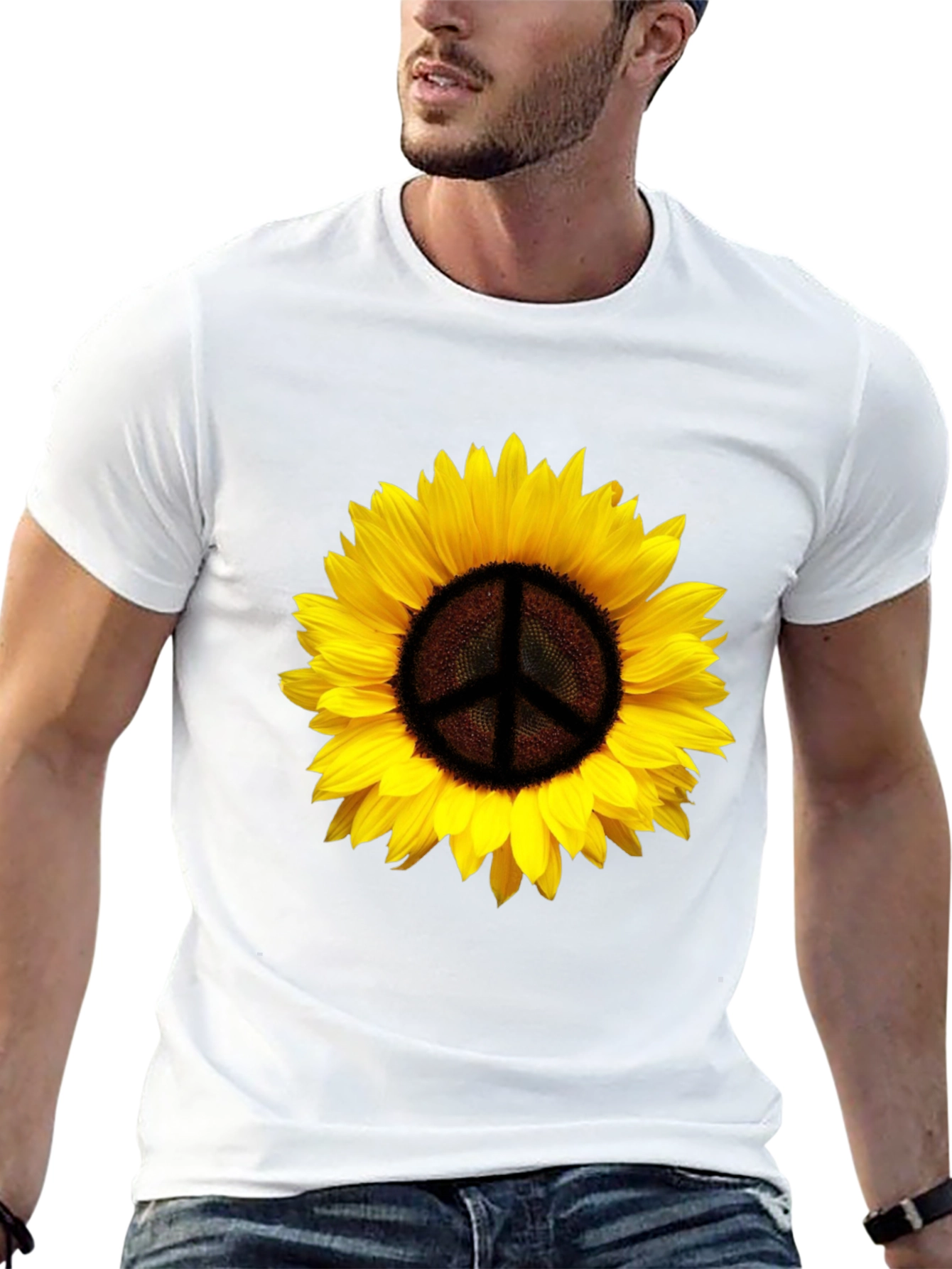 Black Sunflower Peace Sign Graphic T-Shirt - Black view 13