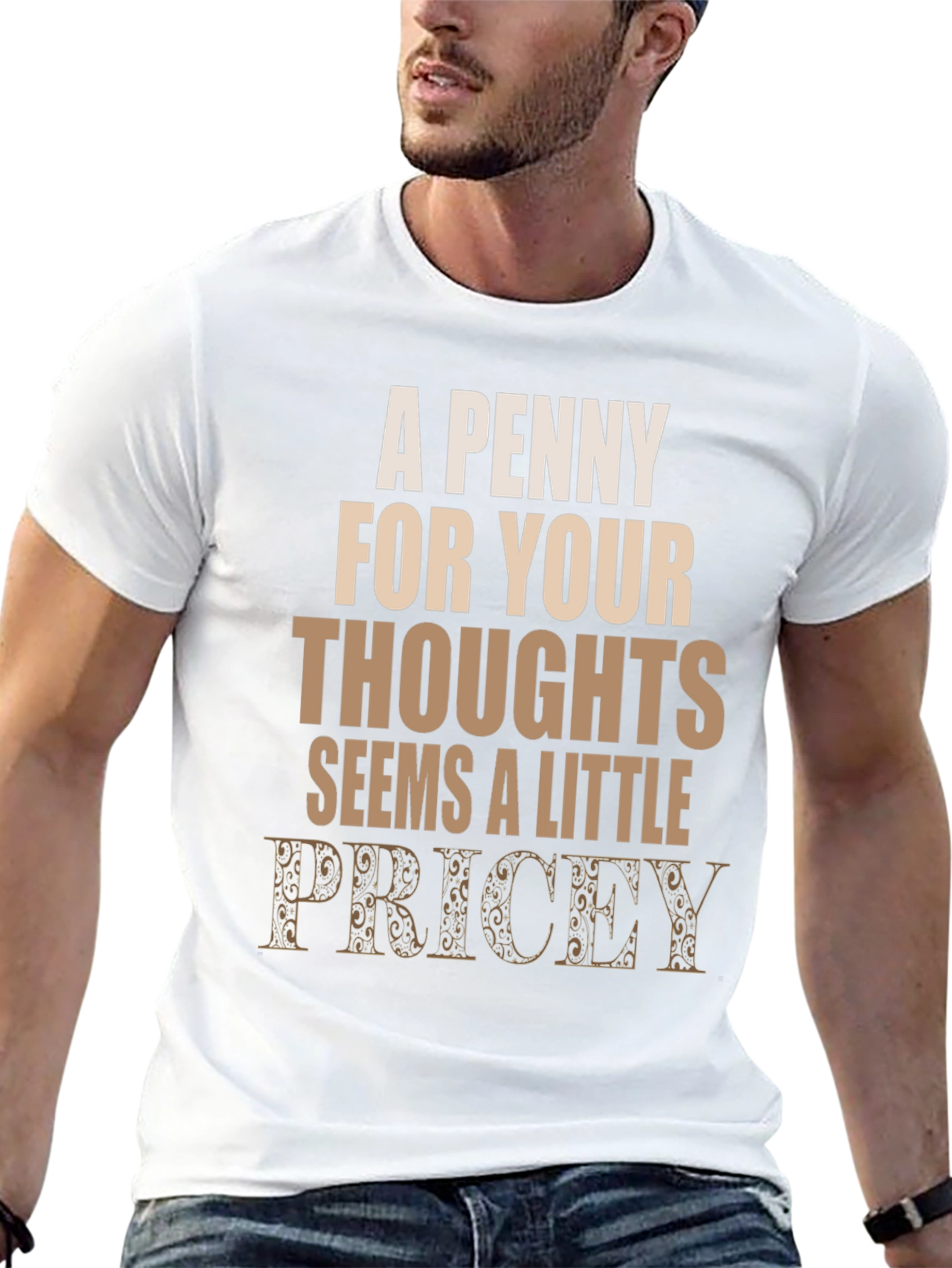 Black Penny For Your Thoughts Funny Graphic Tee view 13