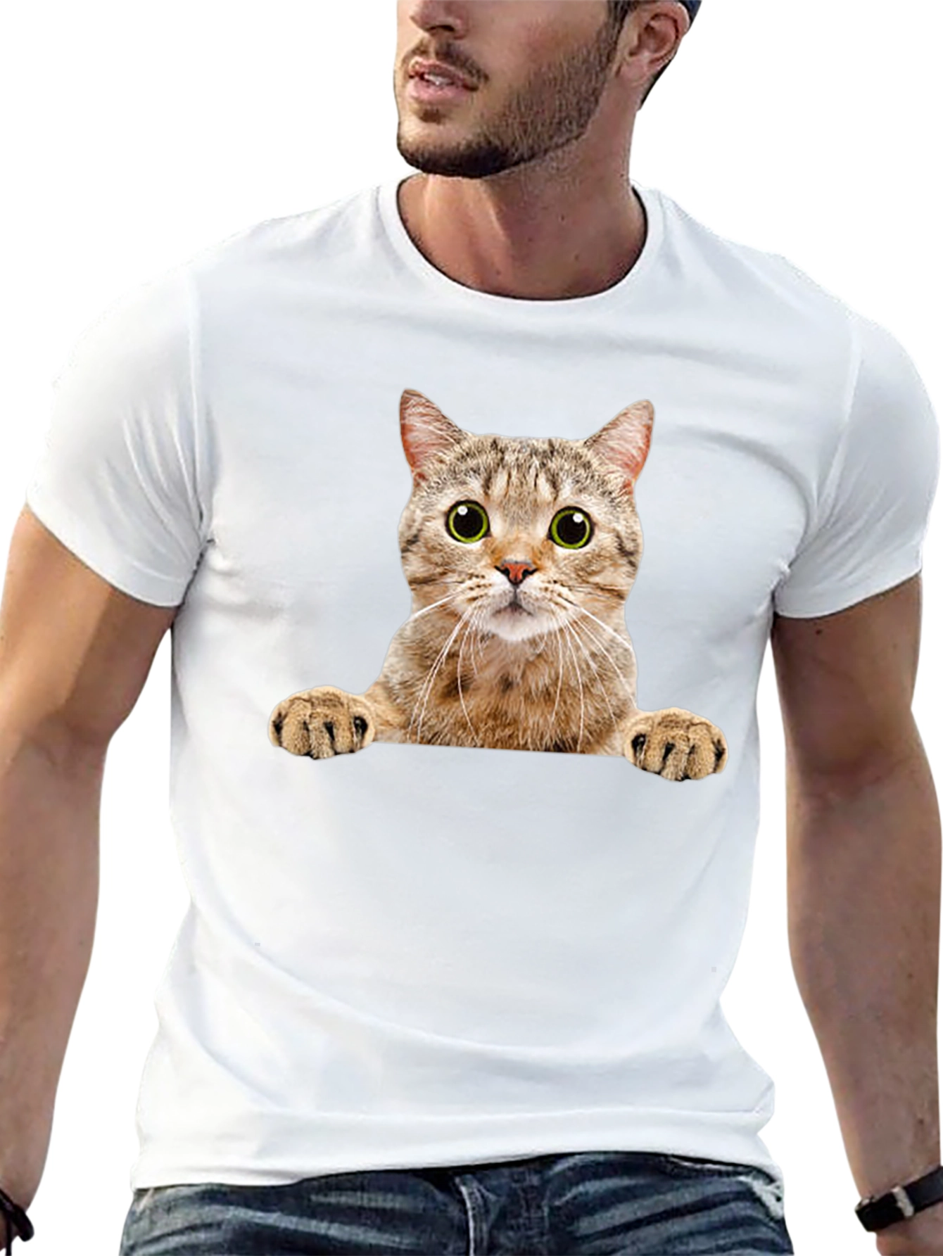 Black Cat Peeking T-Shirt - Novelty Animal Graphic Tee view 13