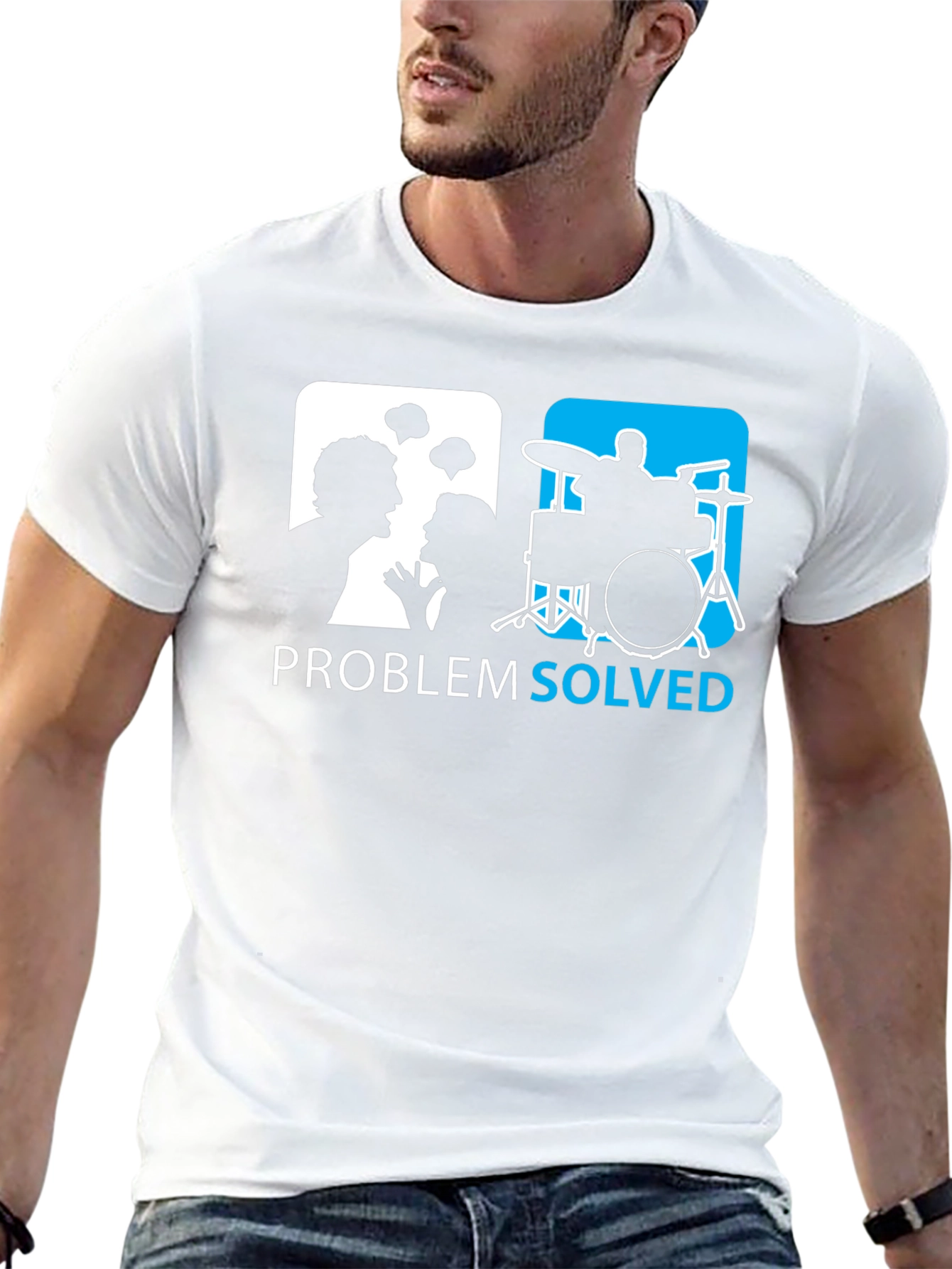 Black Problem Solved Drummer T-Shirt - Funny Music Tee view 13