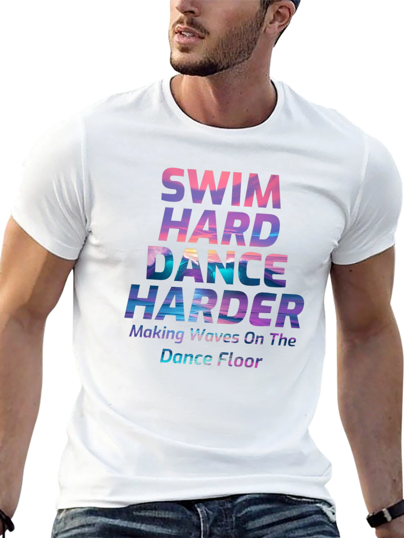 Black Swim Hard Dance Harder Graphic T-Shirt view 13