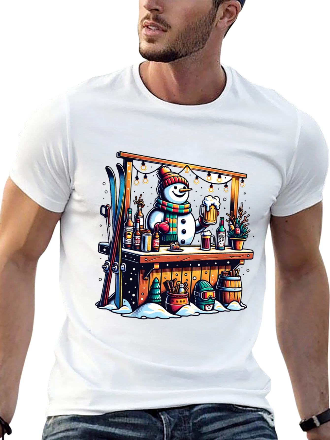 Black Snowman Bar Winter T-Shirt view 13