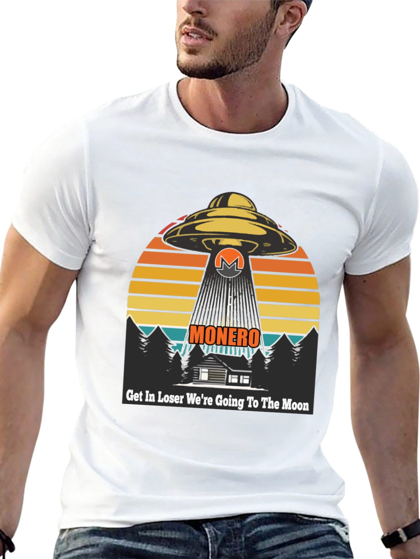 Black Monero UFO Abduction T-Shirt - Crypto to the Moon! view 13