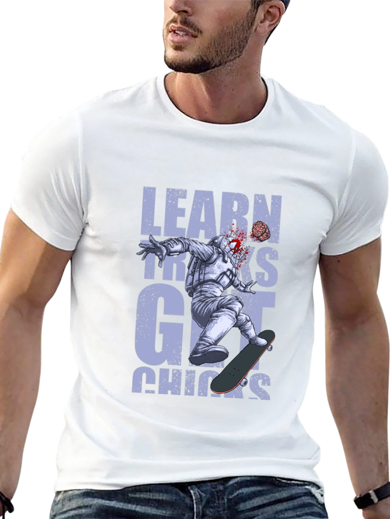 Black Learn Tricks Get Chicks Graphic Tee - Astronaut Skateboard view 13