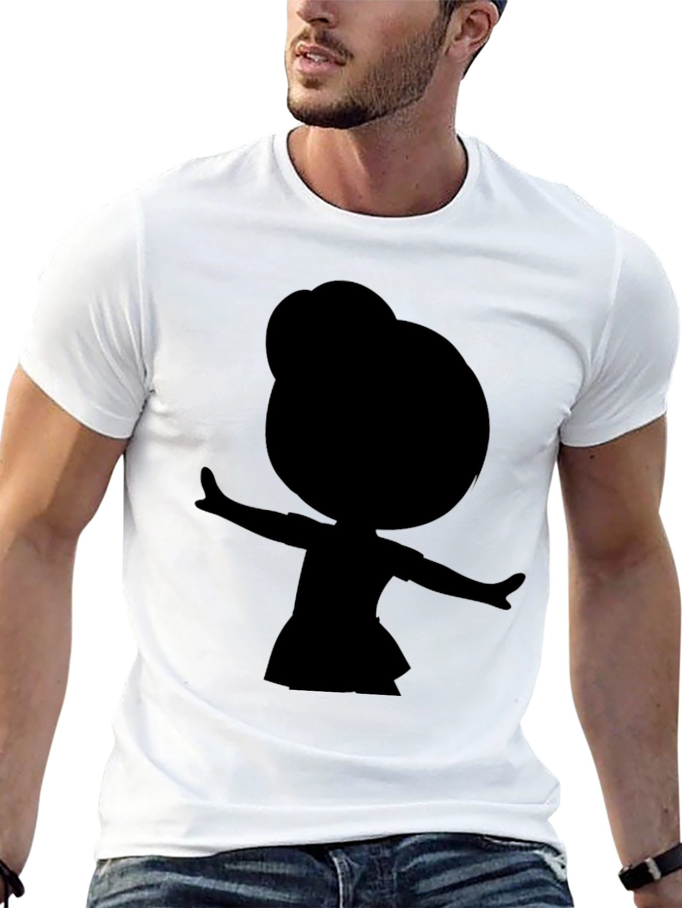 Black Silhouette Cartoon Girl Black T-Shirt view 13