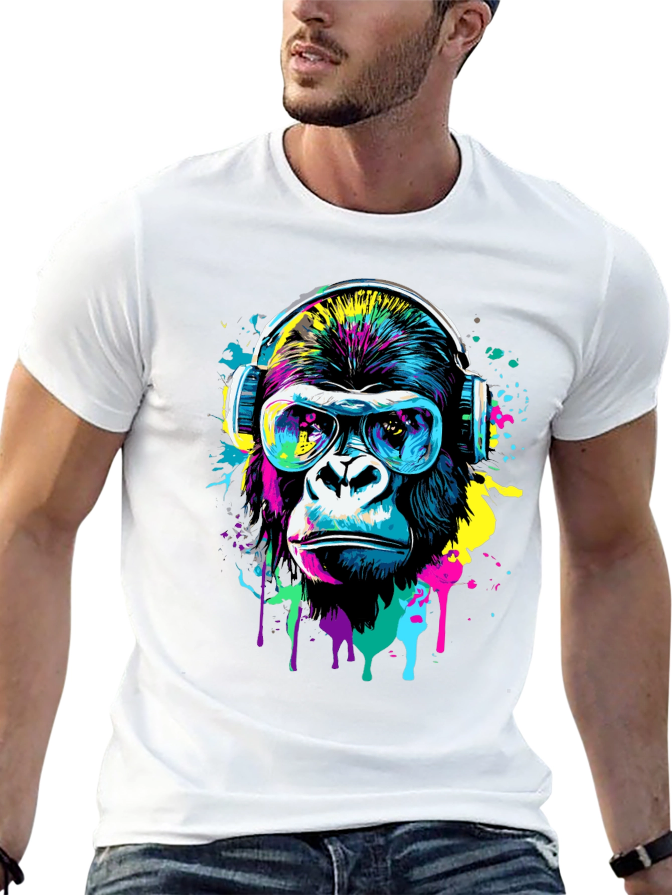 Black Cool Gorilla Graphic Tee - Funky Animal Print Shirt view 13