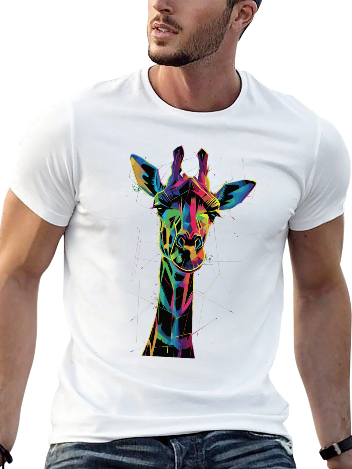 Black Geometric Giraffe Graphic Tee view 13