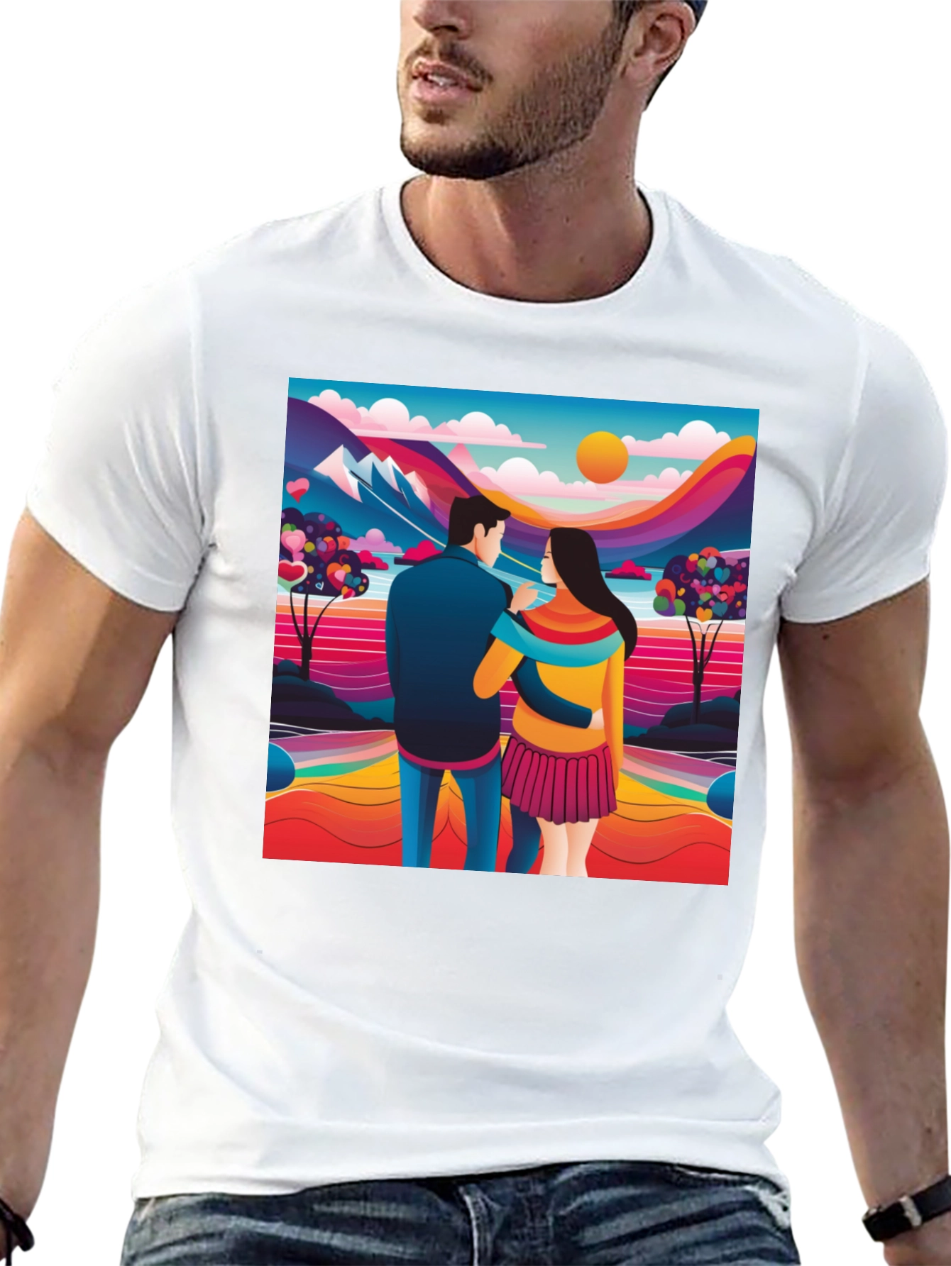 Black Couple's Colorful Landscape Tee view 13
