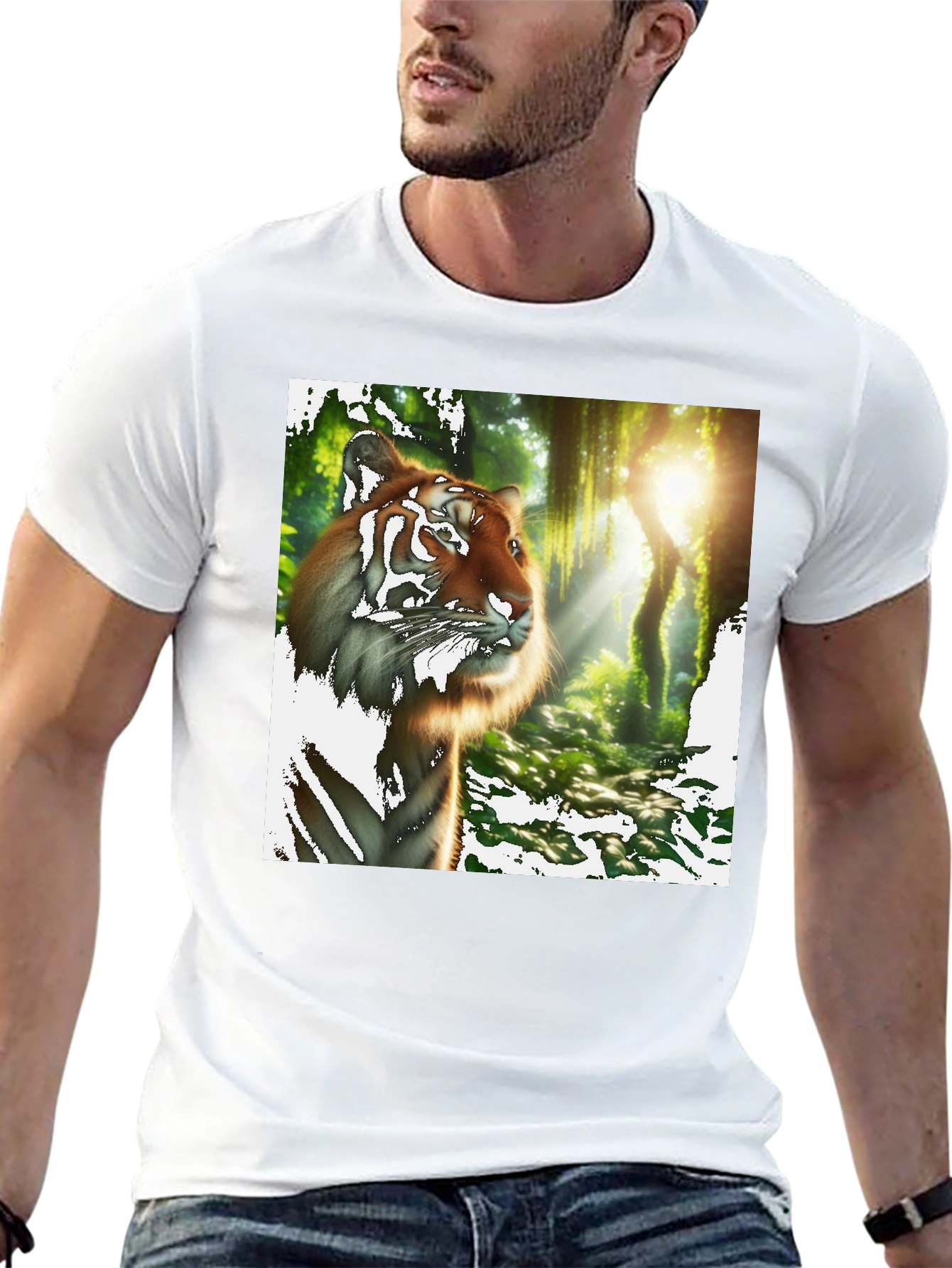 Black Tiger Jungle Print Black T-Shirt view 13