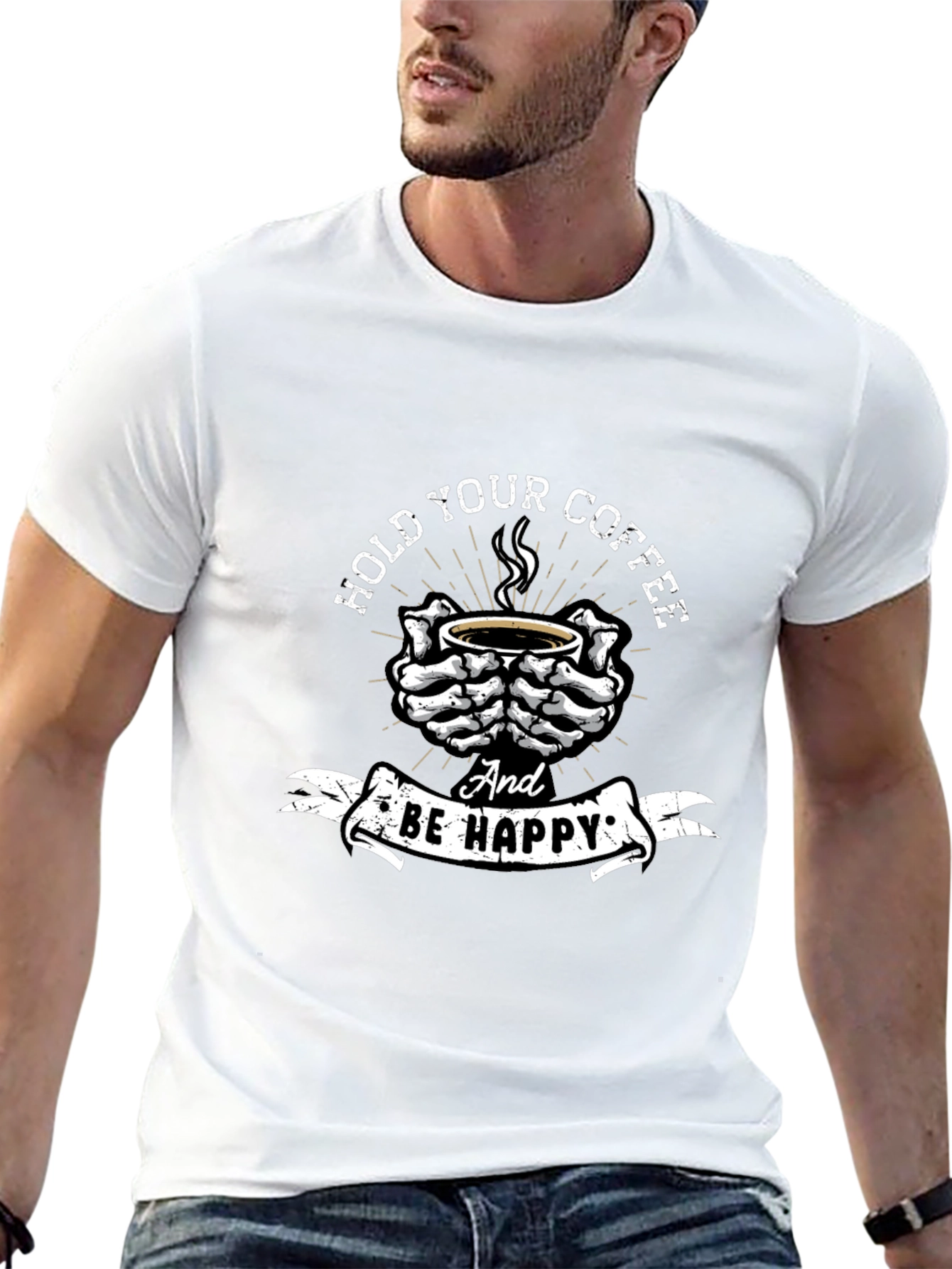 Black Hold Your Coffee T-Shirt - Skeleton Hands Graphic Tee view 13