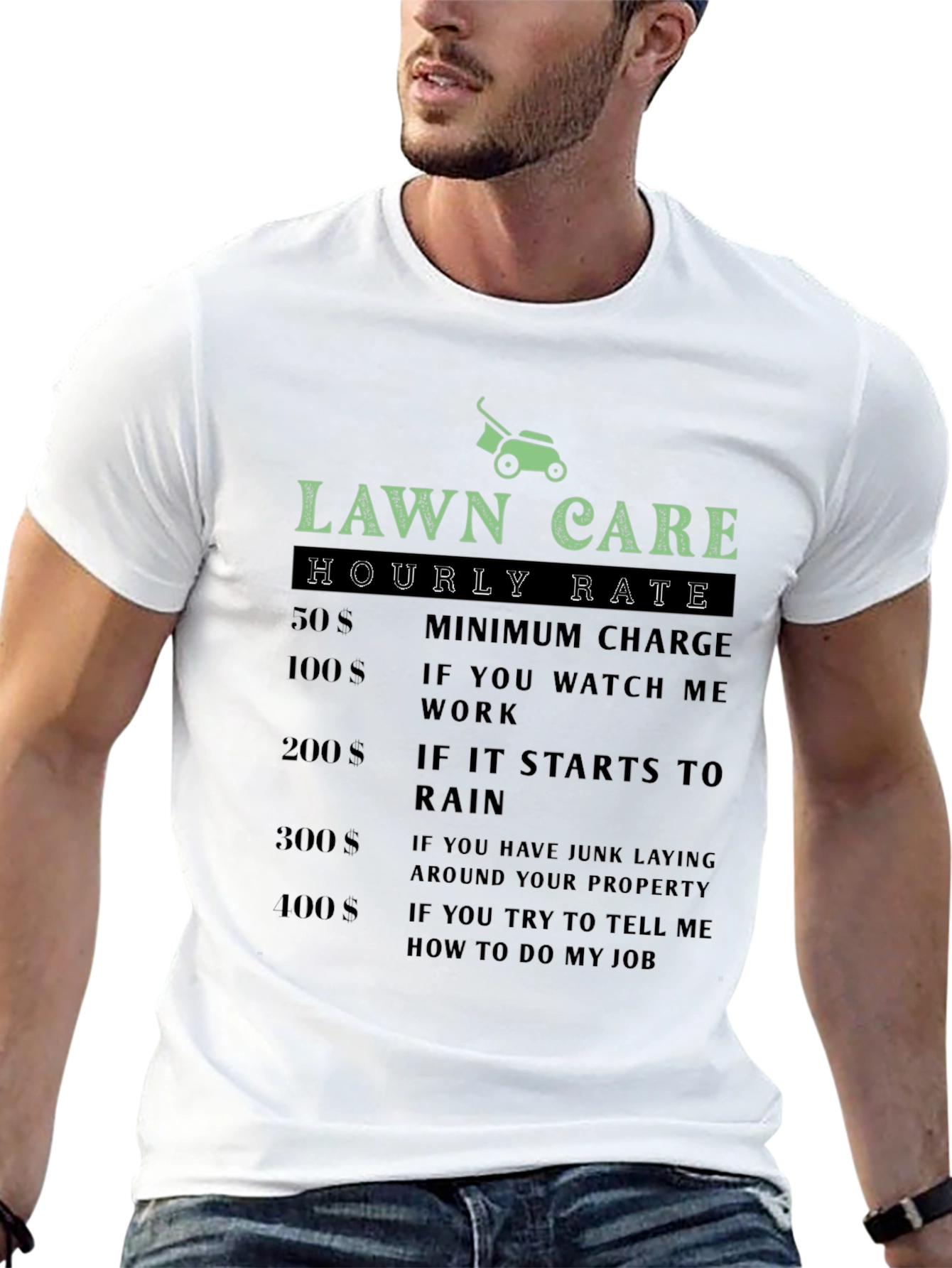 Black Lawn Care Hourly Rate Funny T-Shirt view 13
