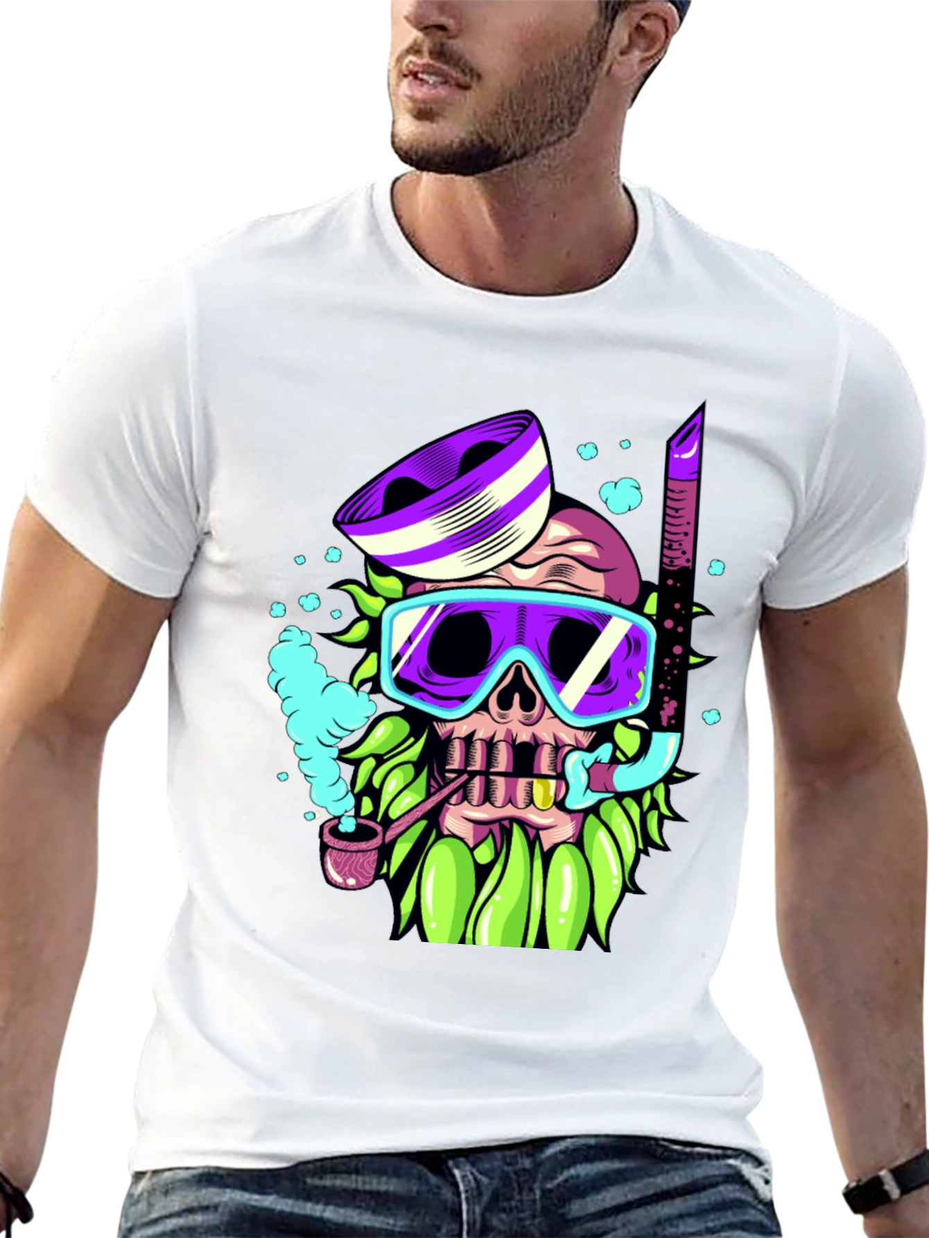 Black Diver Skull Graphic Tee - Unique Colorful Design view 13