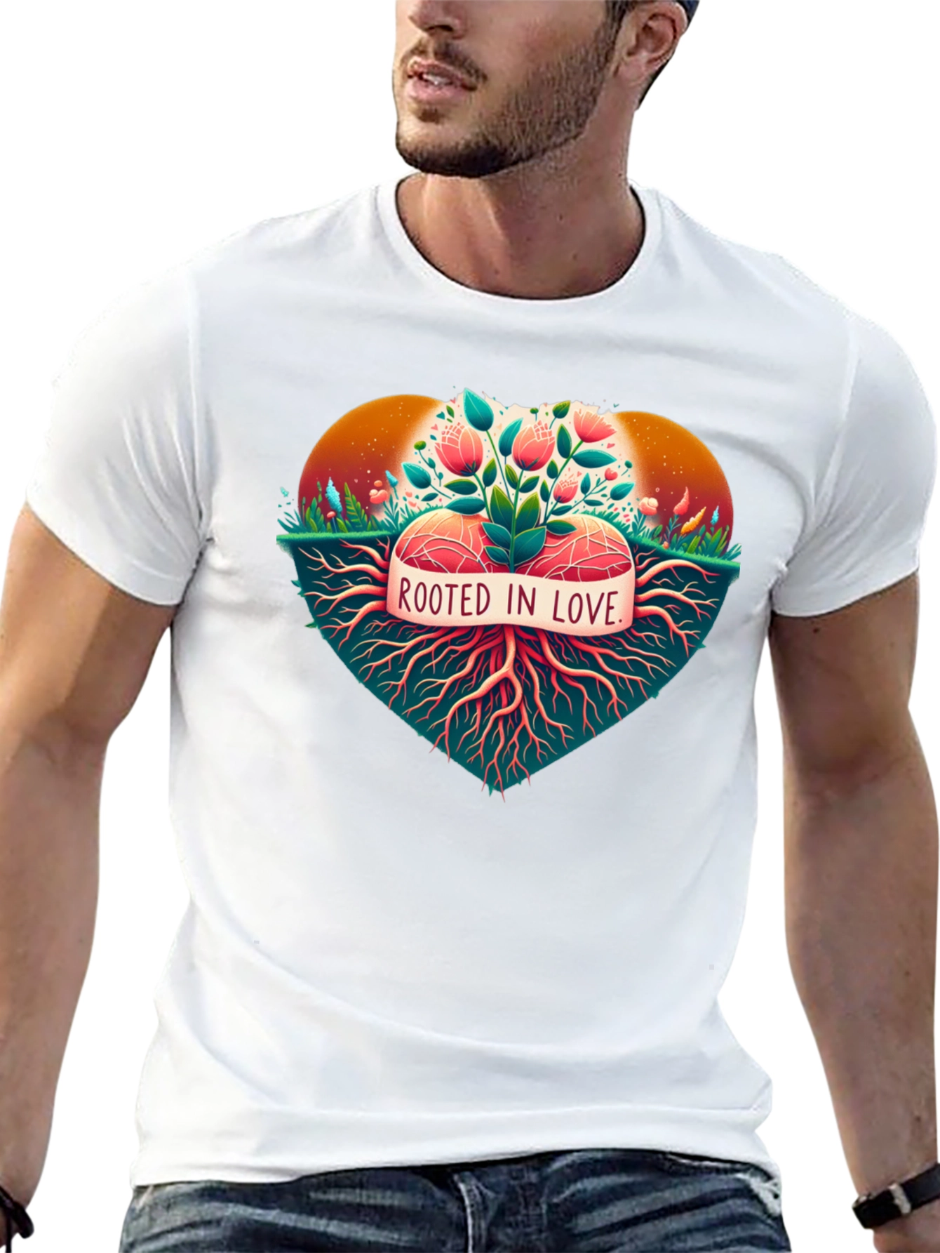 Black Rooted in Love Graphic Tee - Nature Heart Design view 13