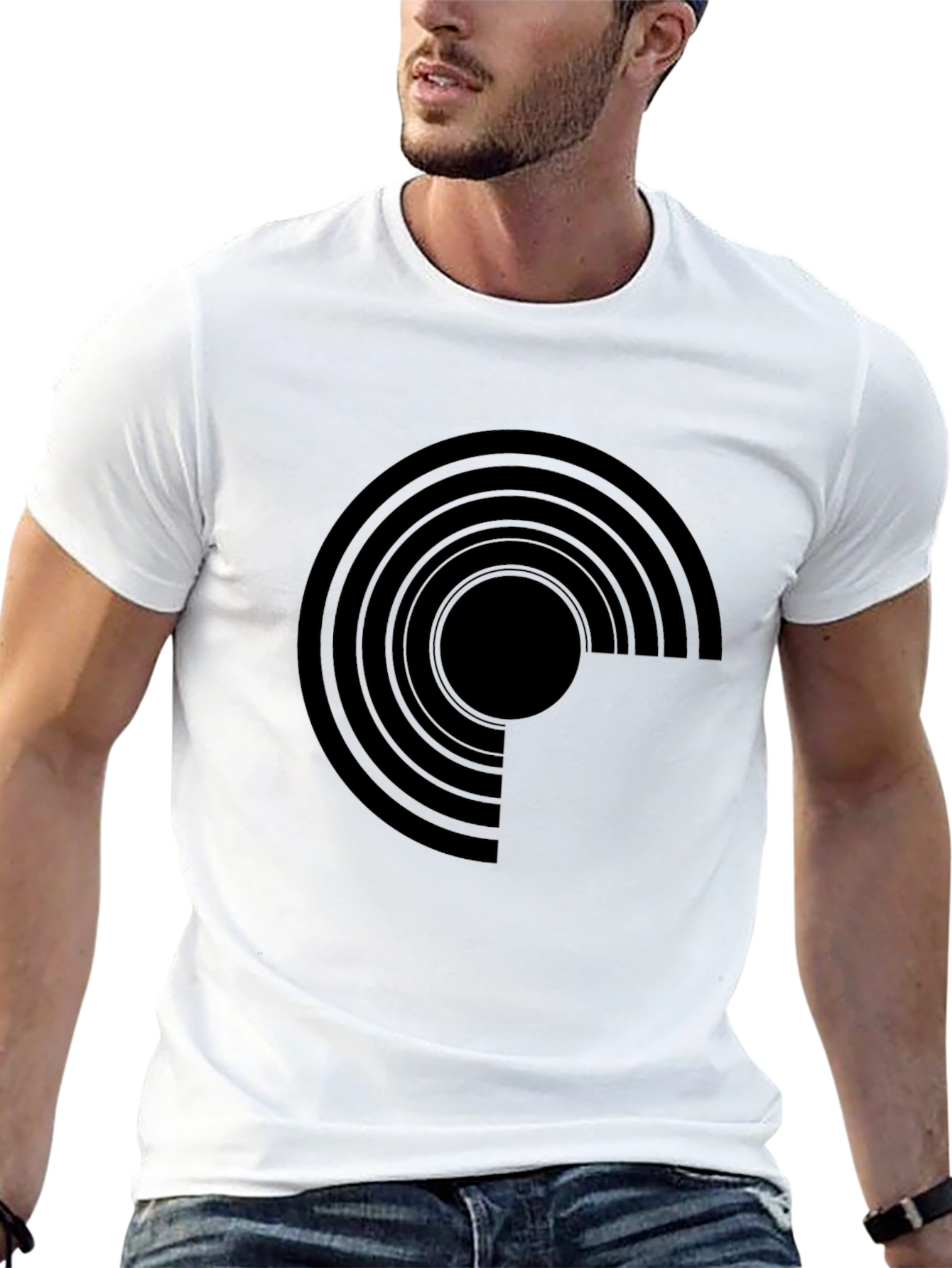 Black Modern Geometric Graphic Tee - Black Cotton Blend view 13