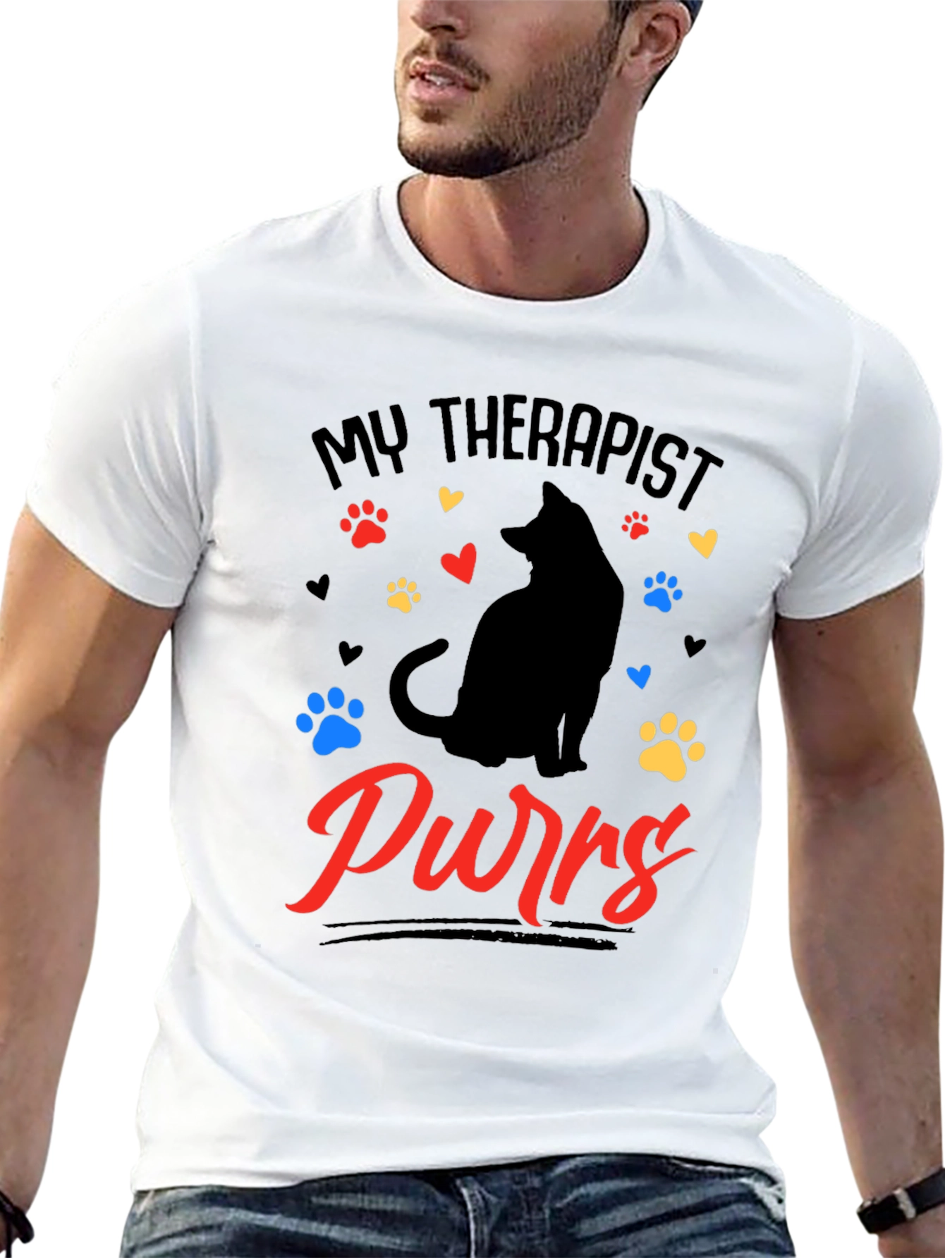 My Therapist Purrs Cat Lover Black T-Shirt - 13