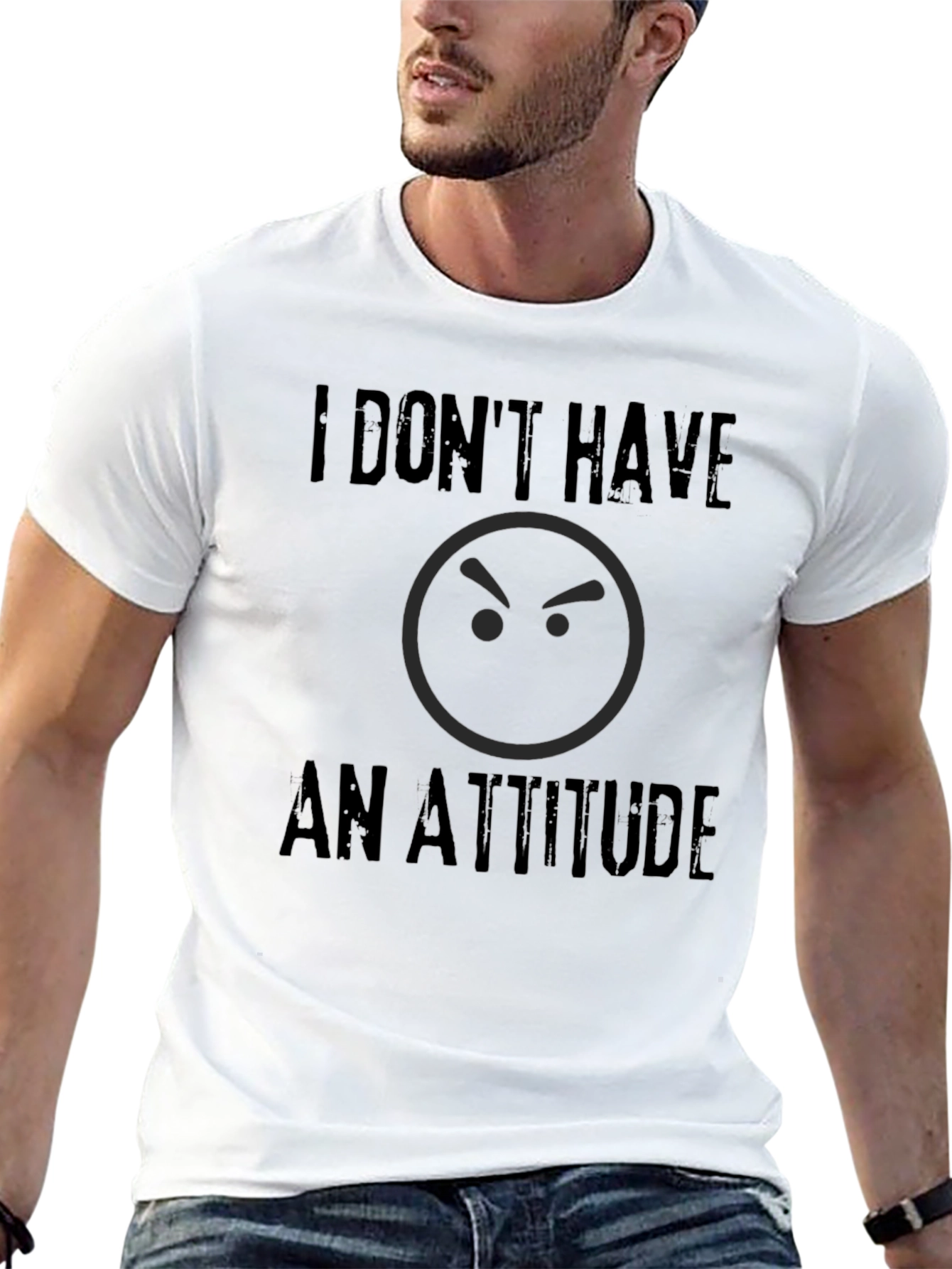Black Funny "I Don't Have An Attitude" Graphic T-Shirt view 13