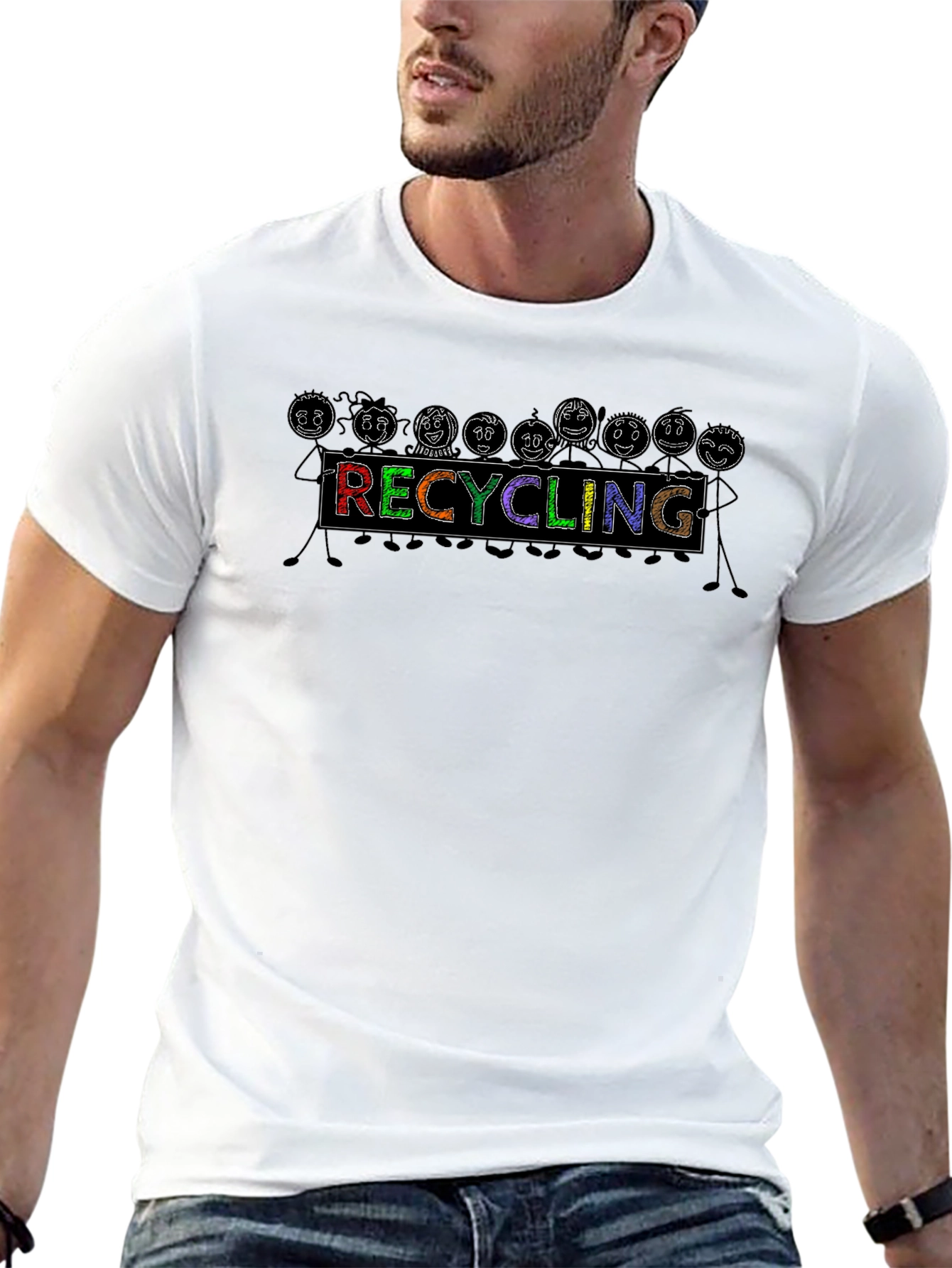 Black Recycling Cartoon T-Shirt - Eco-Friendly Tee view 13