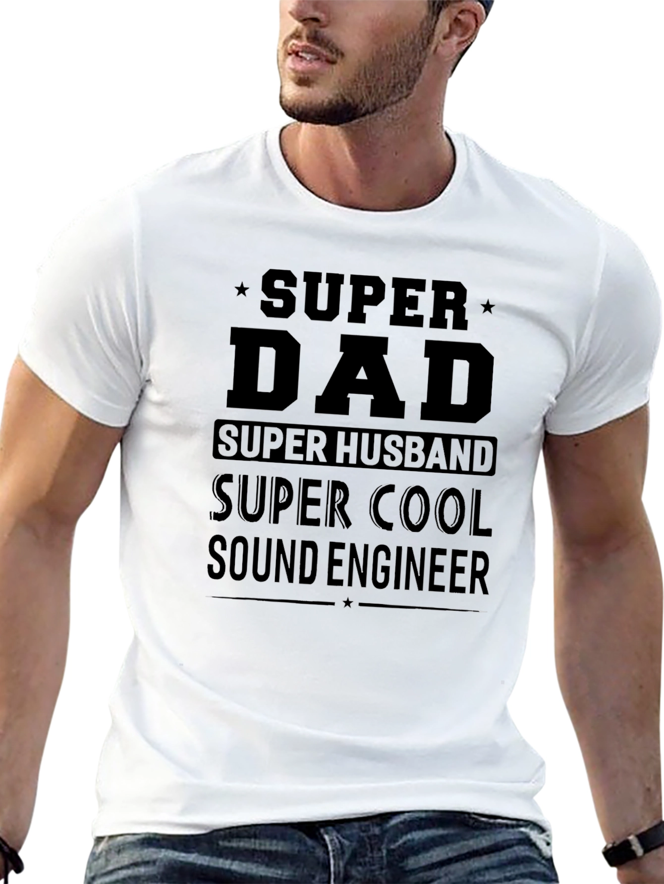 Black Super Dad Sound Engineer Black T-Shirt view 13
