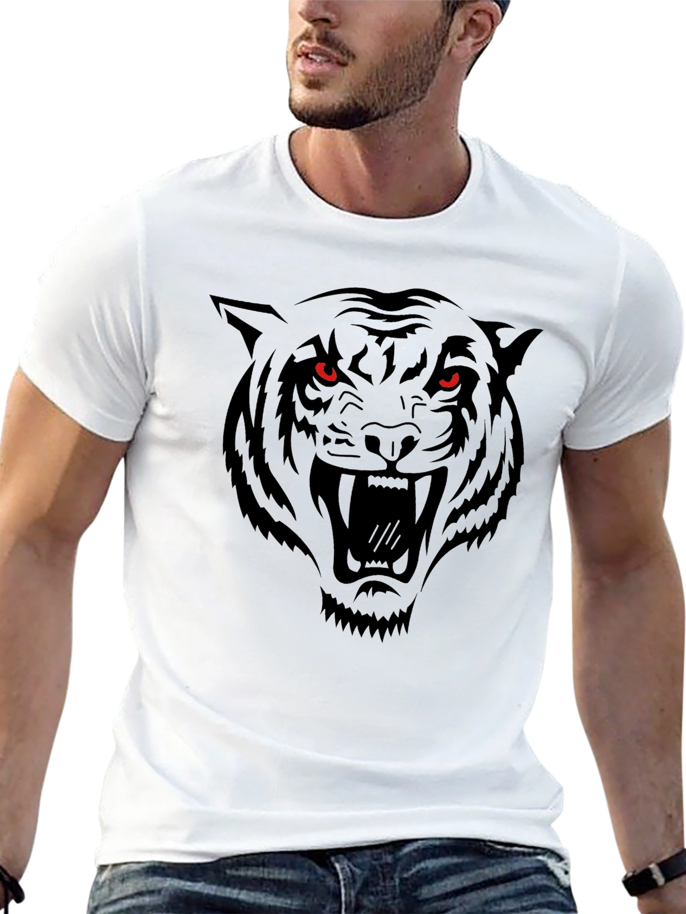 Black Men's Black Tiger Graphic Tee - Fierce Design view 13