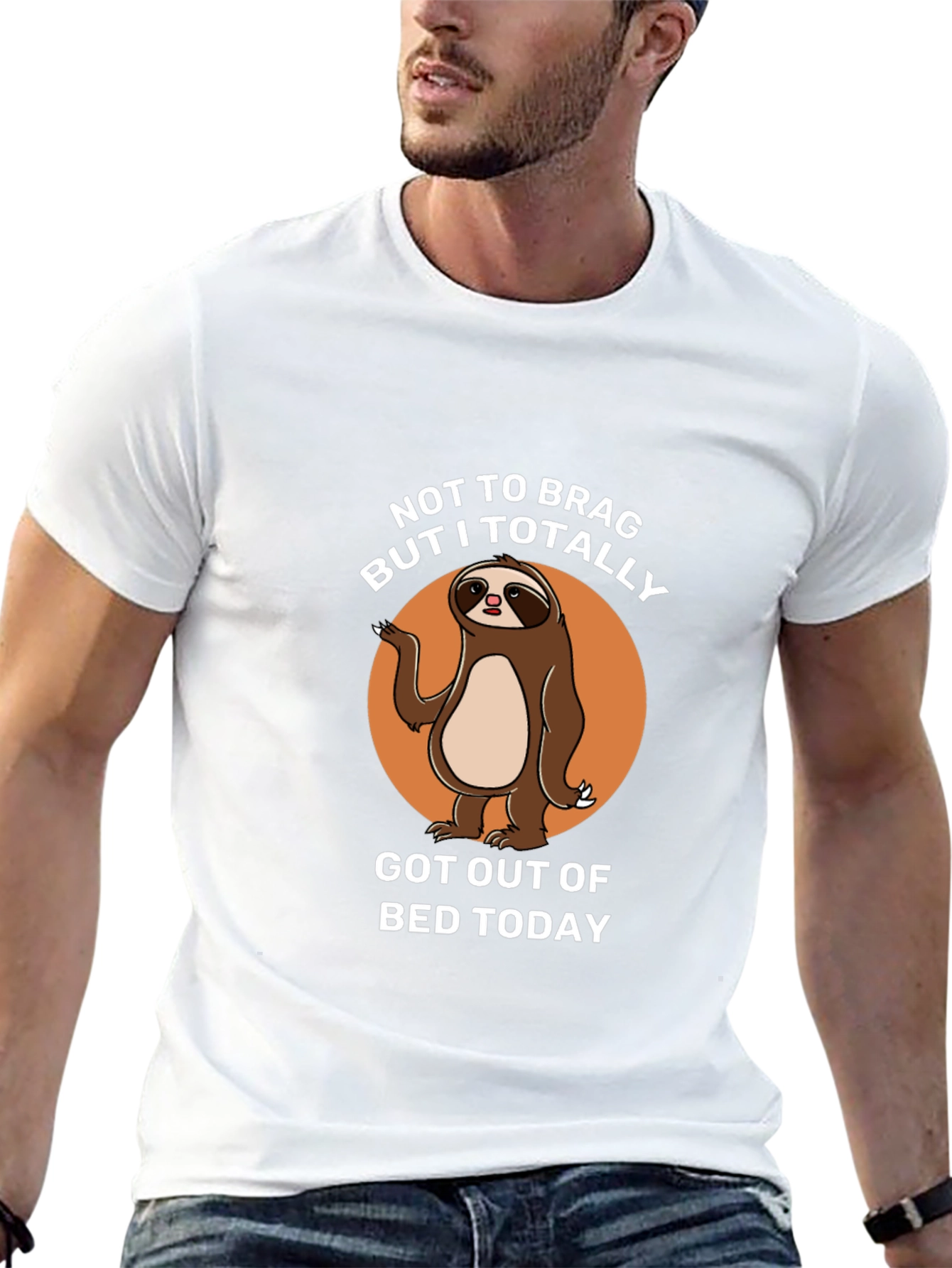 Black Funny Sloth Graphic Tee: Not To Brag T-Shirt view 13