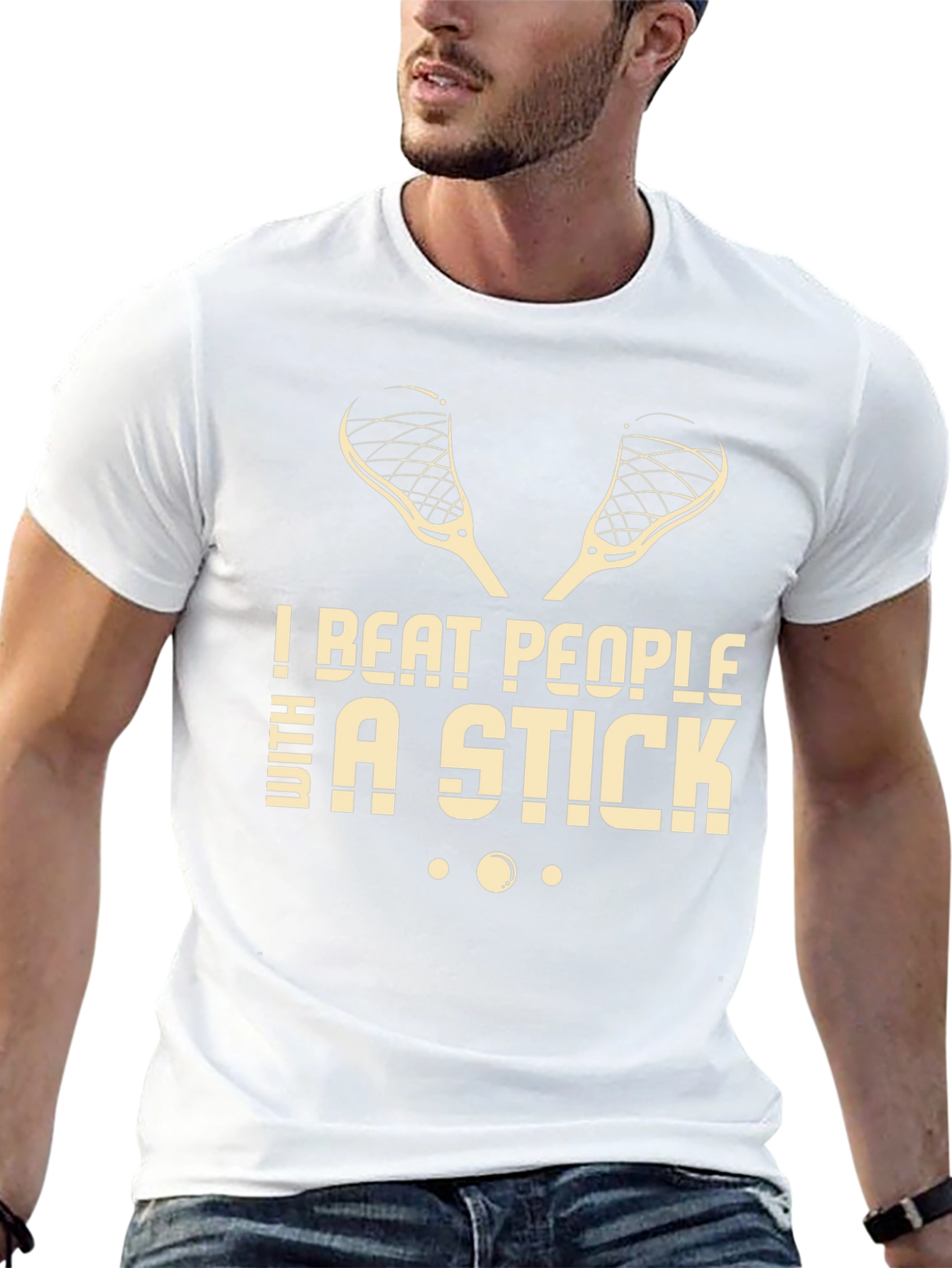 Black I Beat People With a Stick Lacrosse T-Shirt view 13