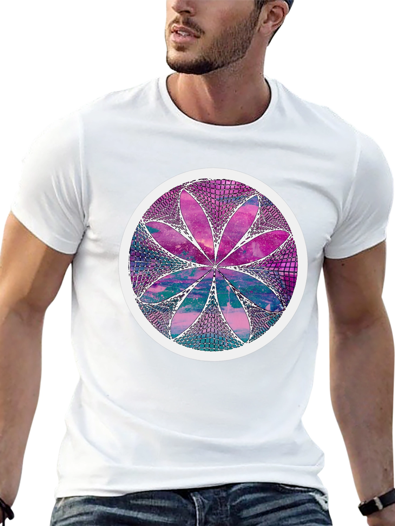 Black Abstract Flower Graphic Print T-Shirt view 13