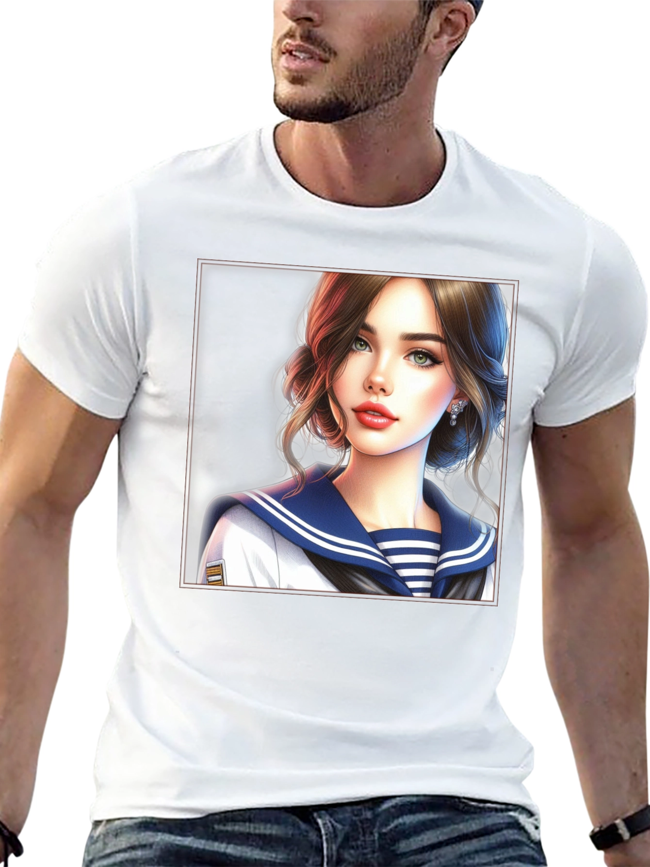 Black Anime Girl Sailor Outfit Black T-Shirt view 13