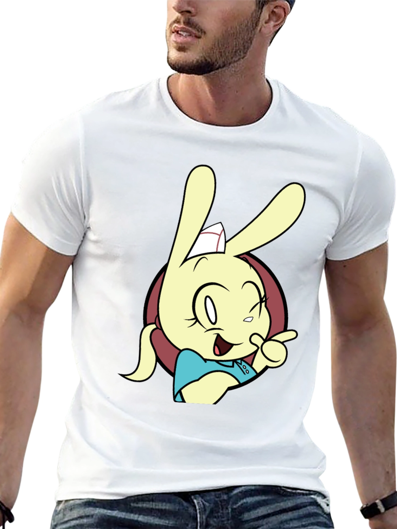Black Cartoon Rabbit Graphic T-Shirt - Black view 13