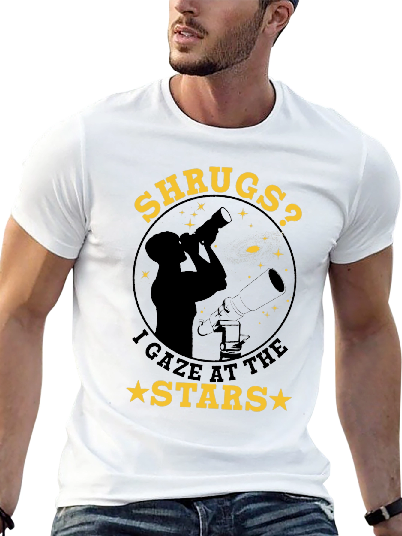 Black Shrugs? I Gaze at the Stars T-Shirt - Astronomy Tee view 13