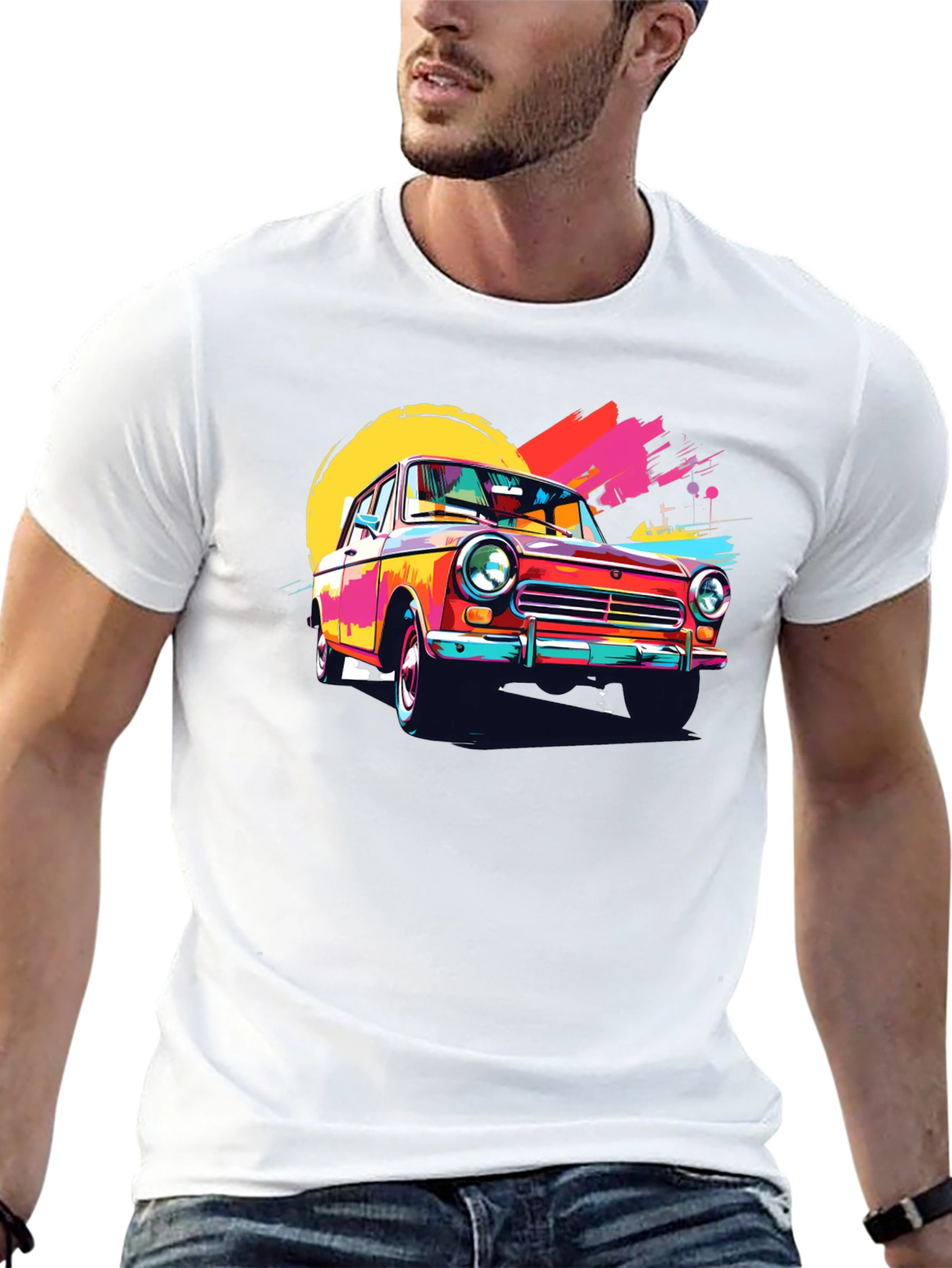 Retro Car Graphic Tee - Vintage Style Black T-Shirt - 13