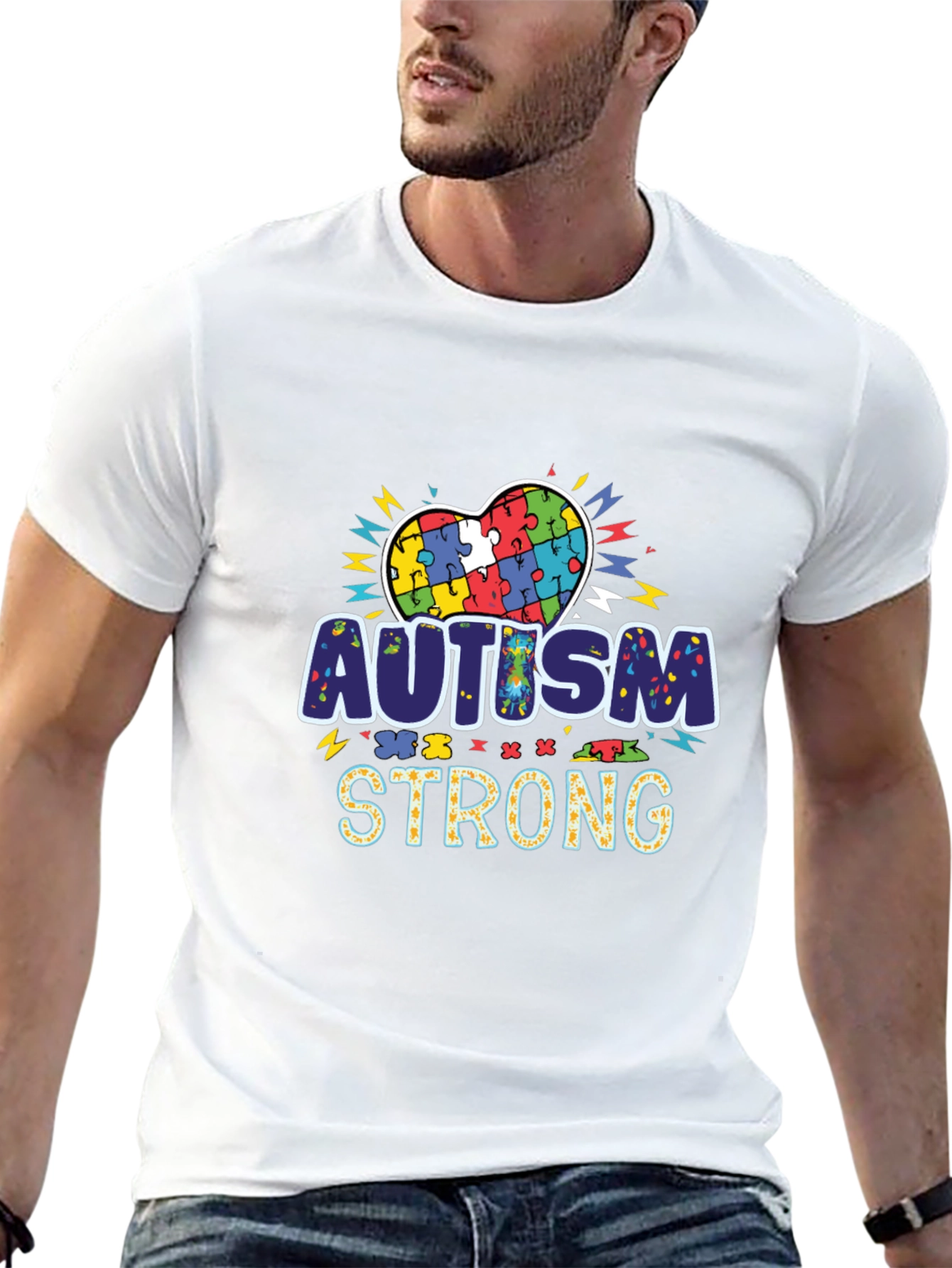 Autism Strong Puzzle Heart Black T-Shirt - 13