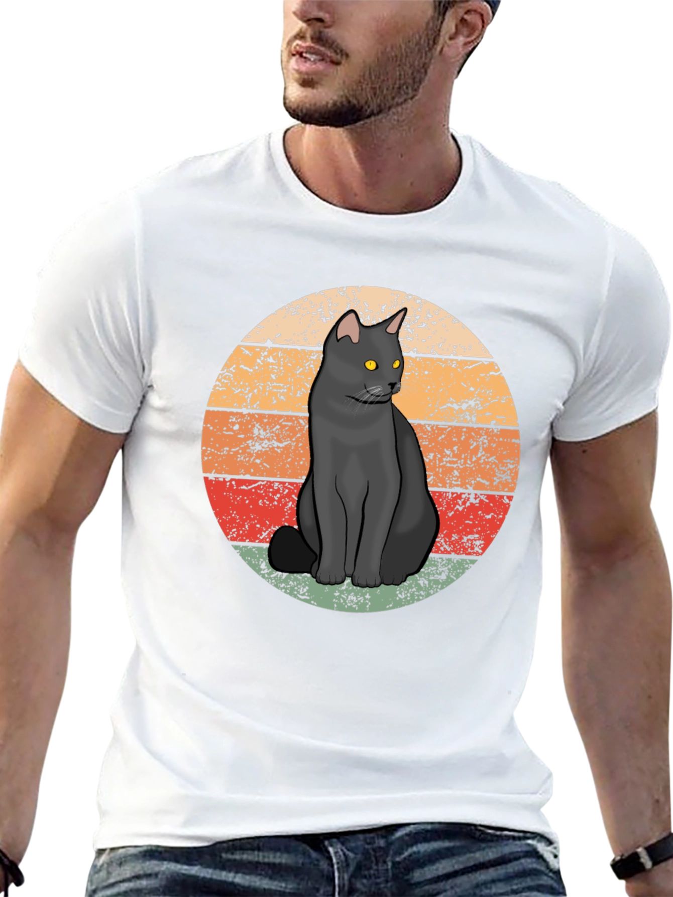 Black Retro Black Cat T-Shirt - Vintage Style Graphic Tee view 13